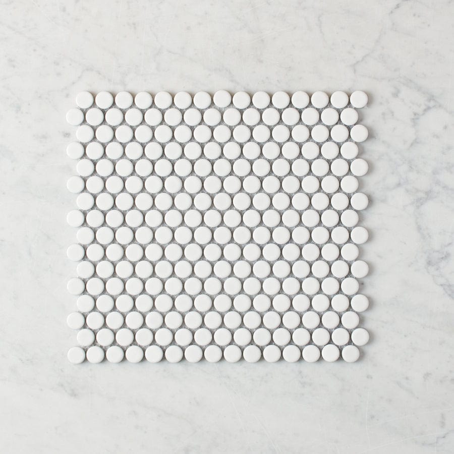 Premium White Gloss Penny Round Mosaic Tile - Waterproof Ceramic Wall & Floor Tiles for Bathroom, Kitchen Backsplash, and Pool Designs