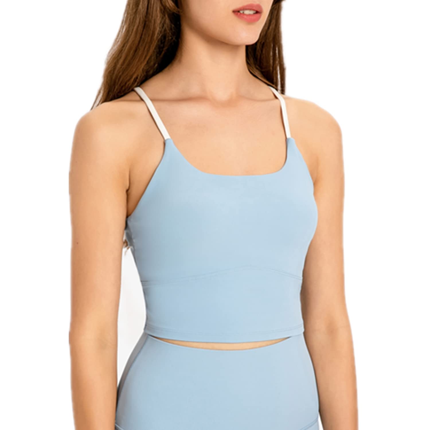 Women's Longline Padded Strappy Sports Bras - Yoga Running Workout Tank Top with Support - Perfect for Gym, Fitness & Active Lifestyle