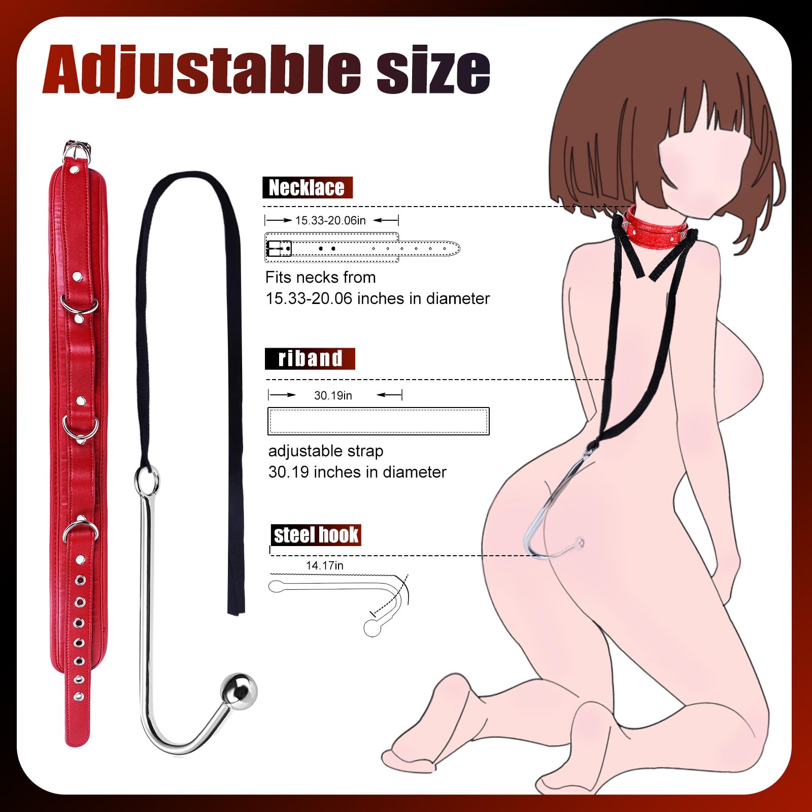 BDSM Anal Hook Bondage Restraint Set with Leather Chain Leash Collar - Stainless Steel Anal Trainer Ball for Couples - Adjustable SM Harness Kit for Role Play & Fetish - Perfect for Adult Play, Spicing Up Relationships & BDSM Exploration