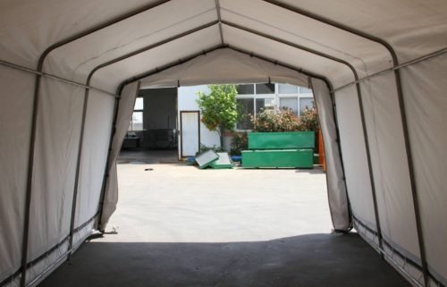 12x20x9 FT Heavy Duty Storage Building with 14.5 oz Premium PVC Cover - Weatherproof Outdoor Shed for Garden Tools, Lawn Equipment & Backyard Storage