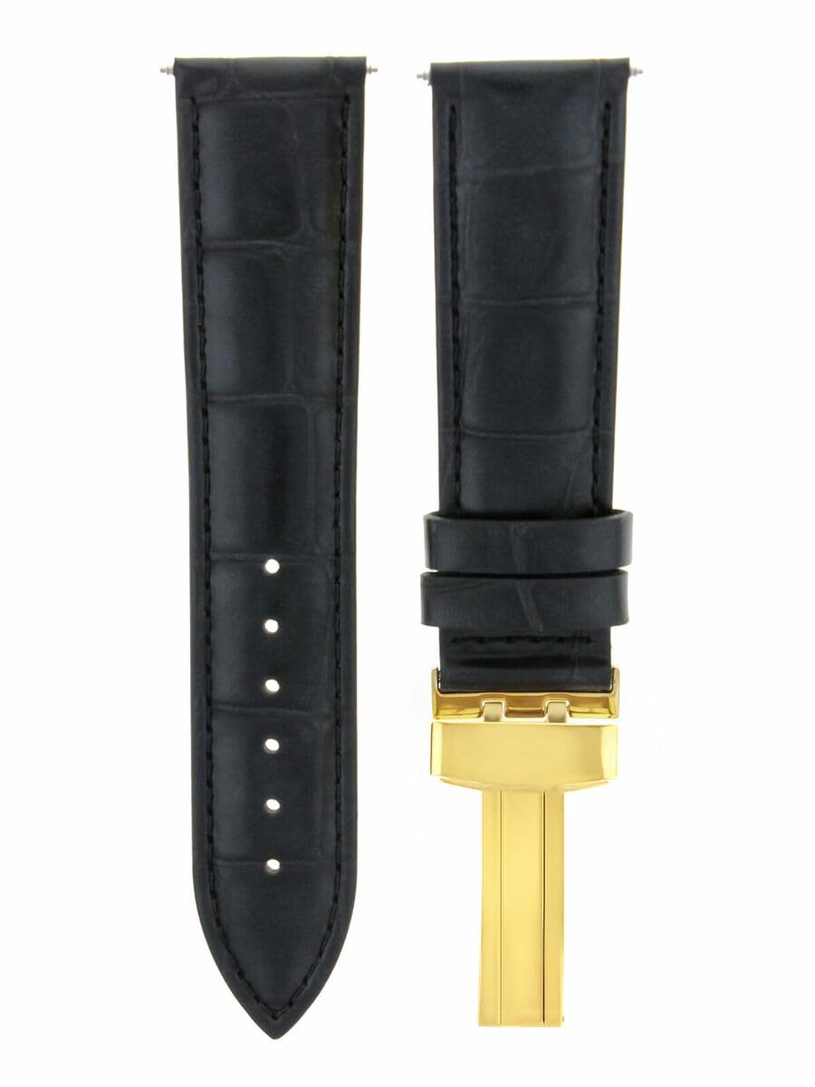 19mm Genuine Leather Watch Band Strap with Deployment Clasp - Compatible with Breitling Watches (Gold & Black) | Premium Replacement for Luxury Timepieces - Perfect for Business, Casual & Formal Occasions