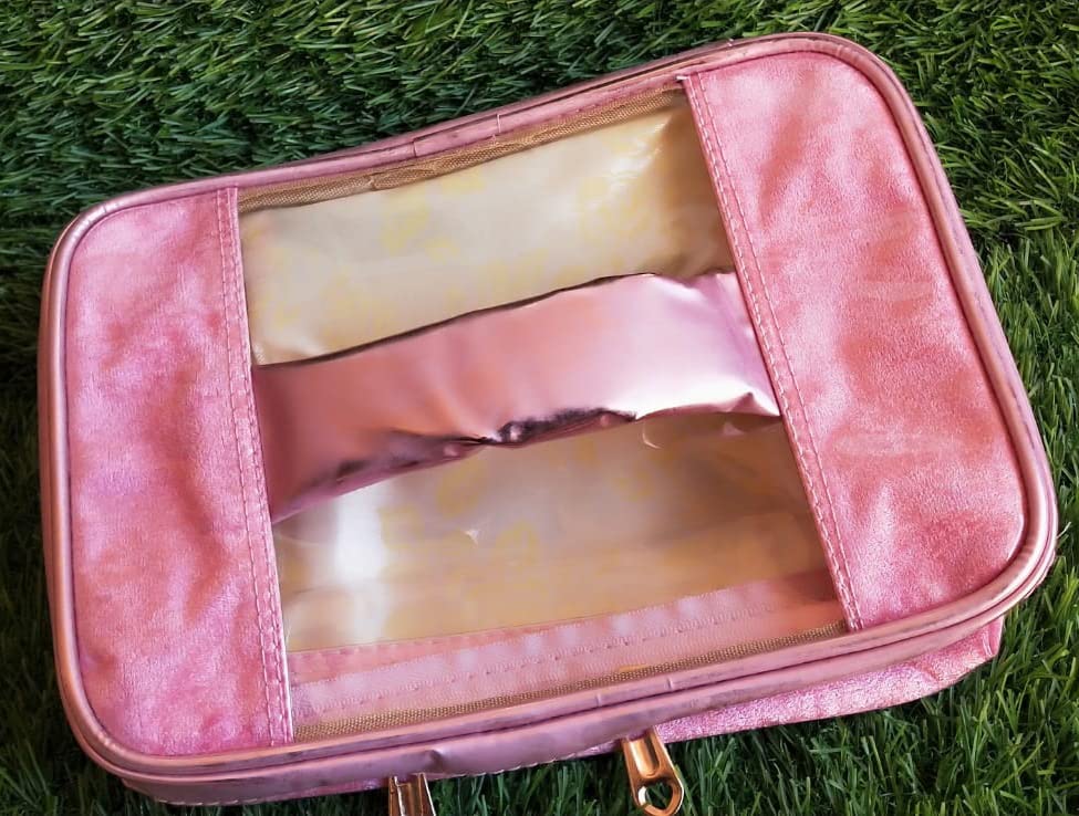 Salvus APP SOLUTIONS Adjustable Makeup Organizer Case for Women & Girls - Cosmetic Storage Pouch with Compartments, Jewelry & Accessories Holder - Vanity Travel Bag (Pink, 9x7 Inch) - Perfect for Home, Travel & Daily Organization