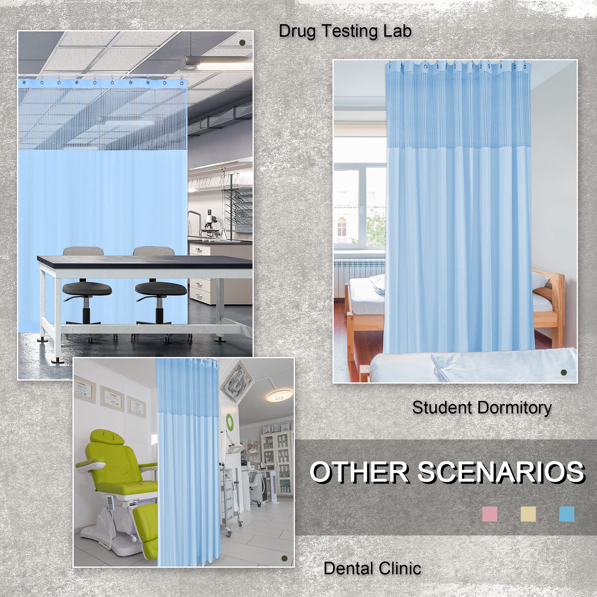 MAIHER Blue Striped Medical Office Curtain - 5x8ft Room Divider Privacy Panel for Hospitals, Clinics & Home Use | Easy Room Separation & Decoration