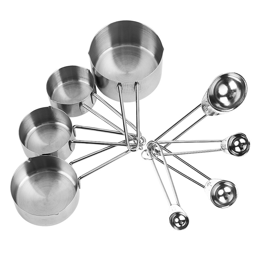 Stainless Steel Measuring Cups and Spoons Set - 8 Piece Kitchen Measuring Tools for Baking, Cooking, Sugar, Coffee & Milk | Perfect for Home Bakers & Professional Chefs