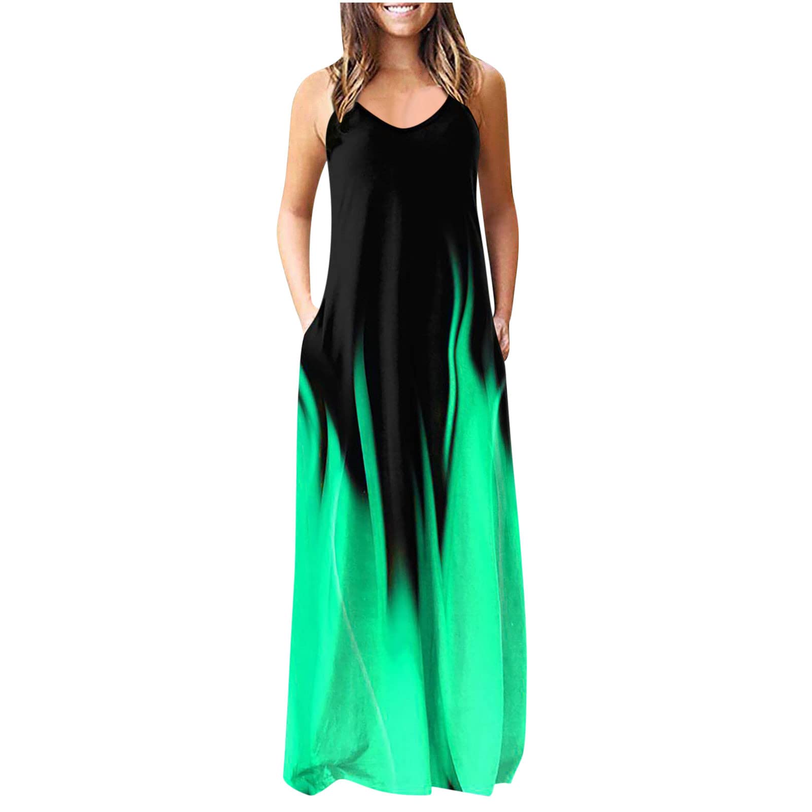 Borniu Women's Summer Sleeveless Loose Plain Maxi Dress - Casual Plus Size Long Dress with Pockets - Perfect for Beach Vacation, Outdoor Parties & Daily Wear
