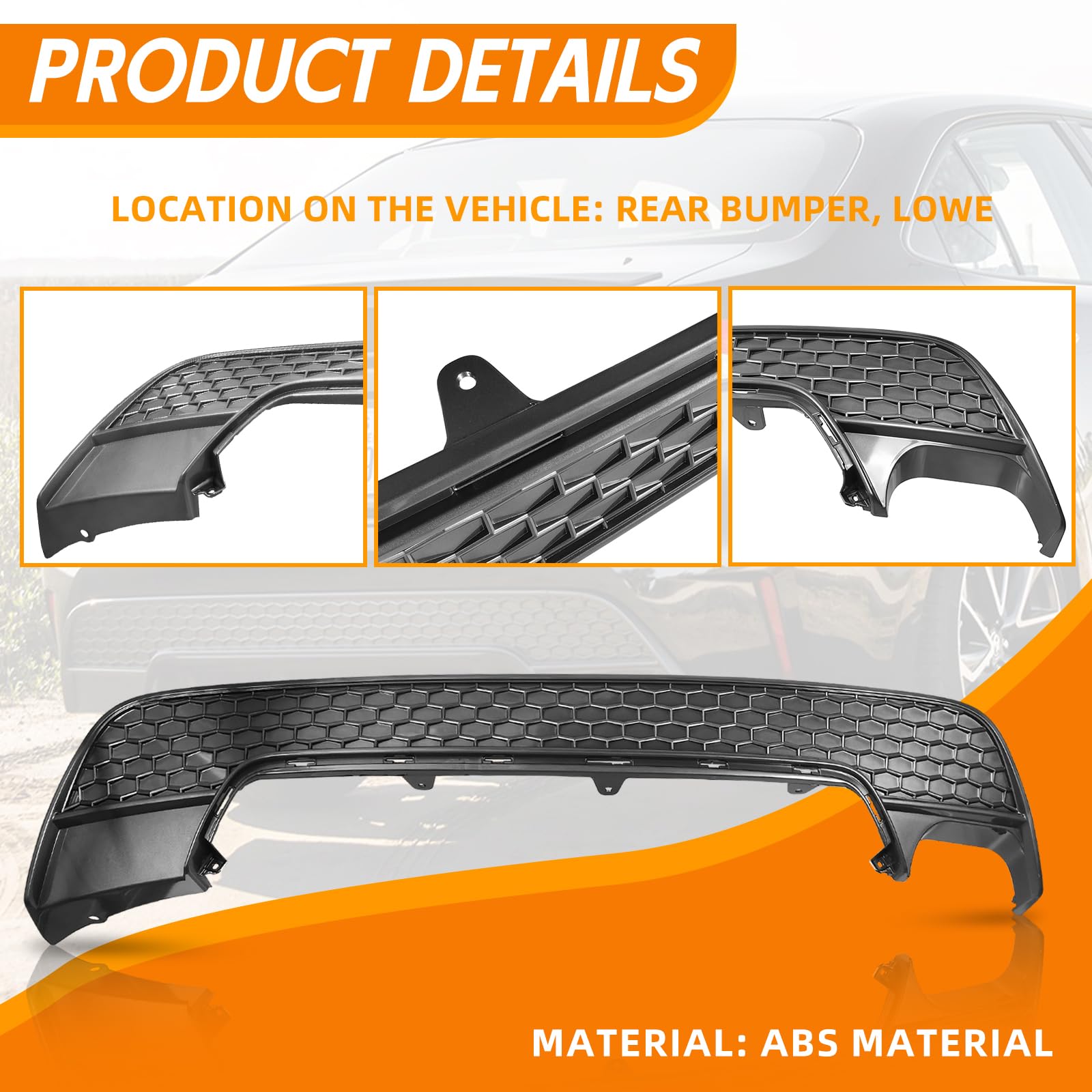 YLT AUTO Rear Bumper Lower Cover Black ABS Honeycomb Cover for 2020-2021 Toyota Corolla XSE SE | Durable Car Exterior Accessory | Perfect for Street Style & Performance Upgrades