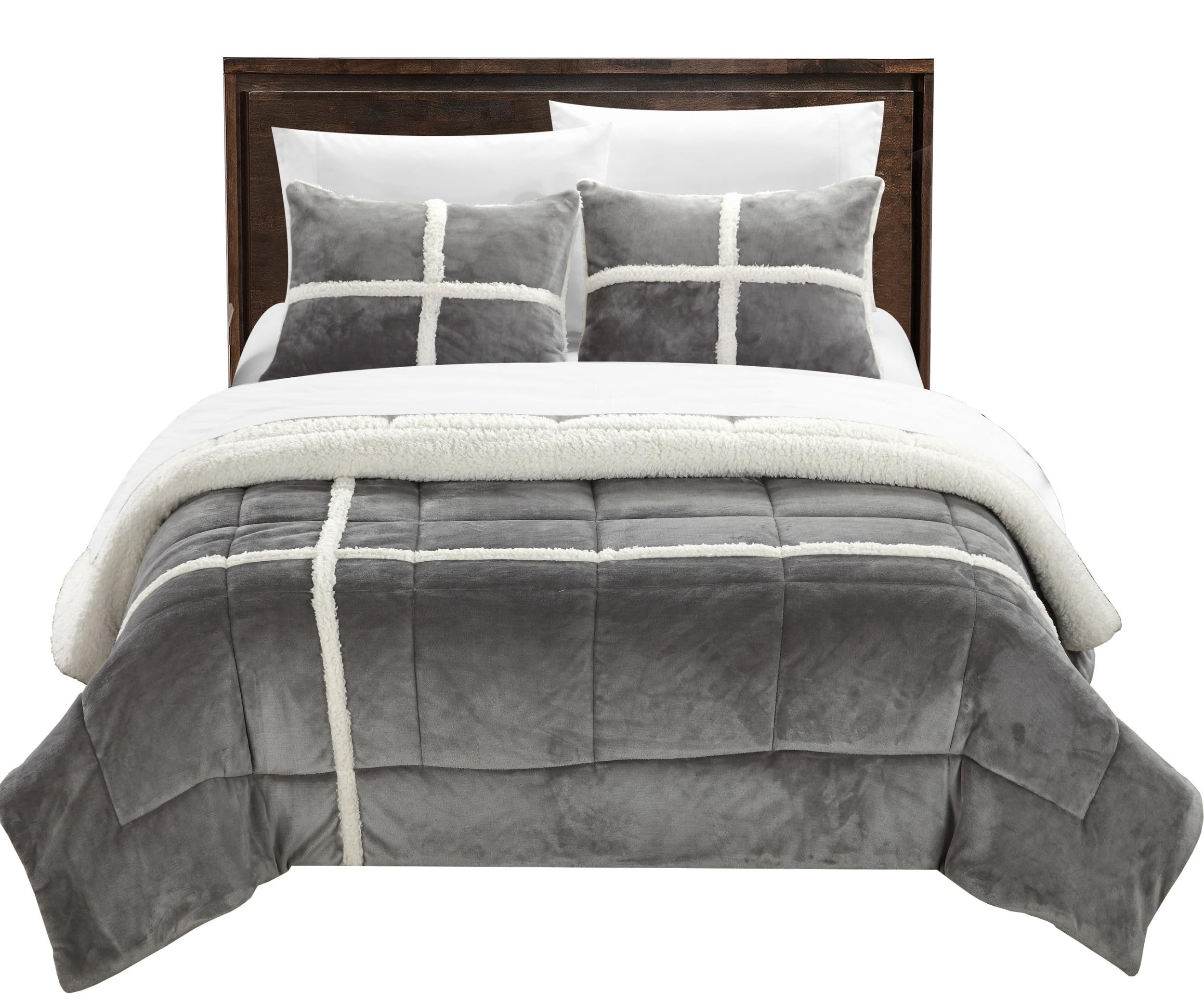 Chic Home 2-Piece Chloe Sherpa Comforter Set - Twin XL Size, Soft Silver Luxury Bedding for Cozy Winter Nights & Dorm Room Essentials