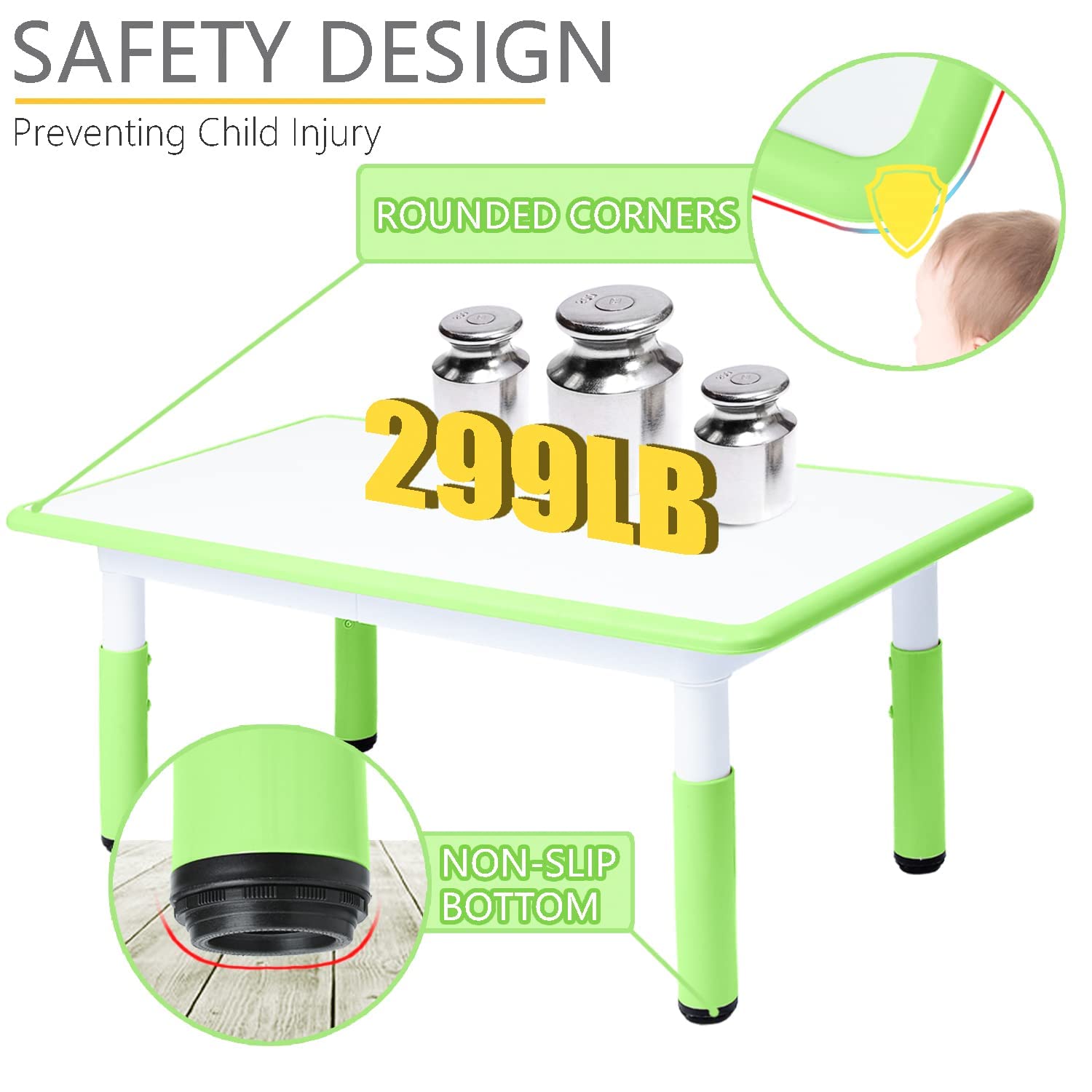 Adjustable Kids Table and Chair Set for Ages 2-12 - 6-Piece Preschool Furniture with Drawing Surface - Perfect for Classrooms, Daycares & Home Learning Spaces