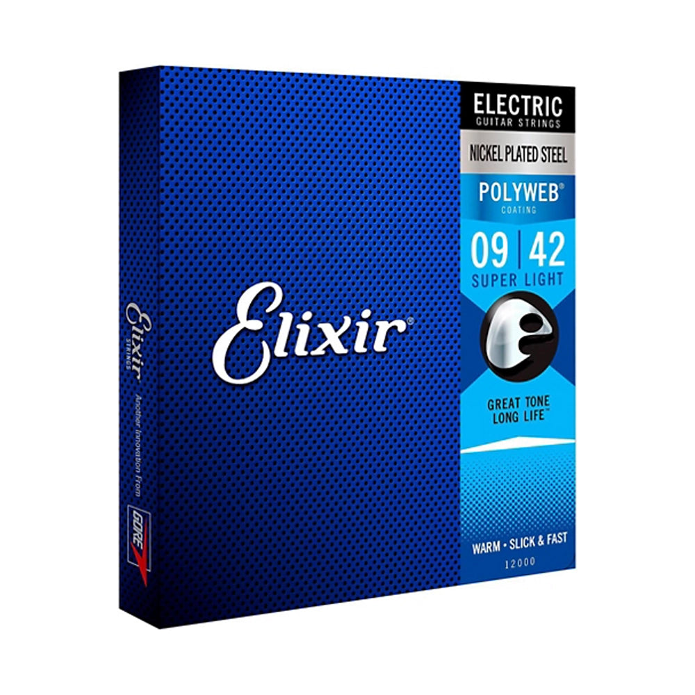 Elixir Electric Guitar Strings with POLYWEB Coating - Super Light Gauge (.009-.042) - Long-Lasting Tone & Smooth Playability for Rock, Blues & Studio Recording