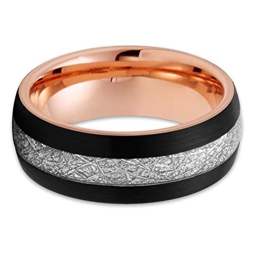 Meteorite Tungsten Wedding Ring for Men & Women - 18K Rose Gold Black Wedding Band, Comfort Fit Anniversary & Engagement Ring - Perfect for Everyday Wear, Special Occasions & Gifts
