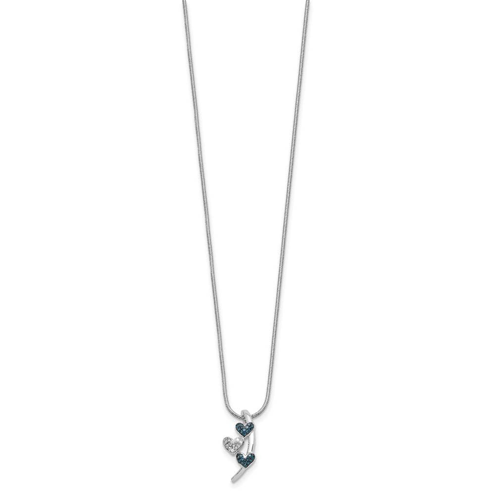 Blue & White Diamond Sterling Silver Triple Heart Slide Necklace - Perfect for Valentine's Day Gifts, Anniversaries & Romantic Occasions