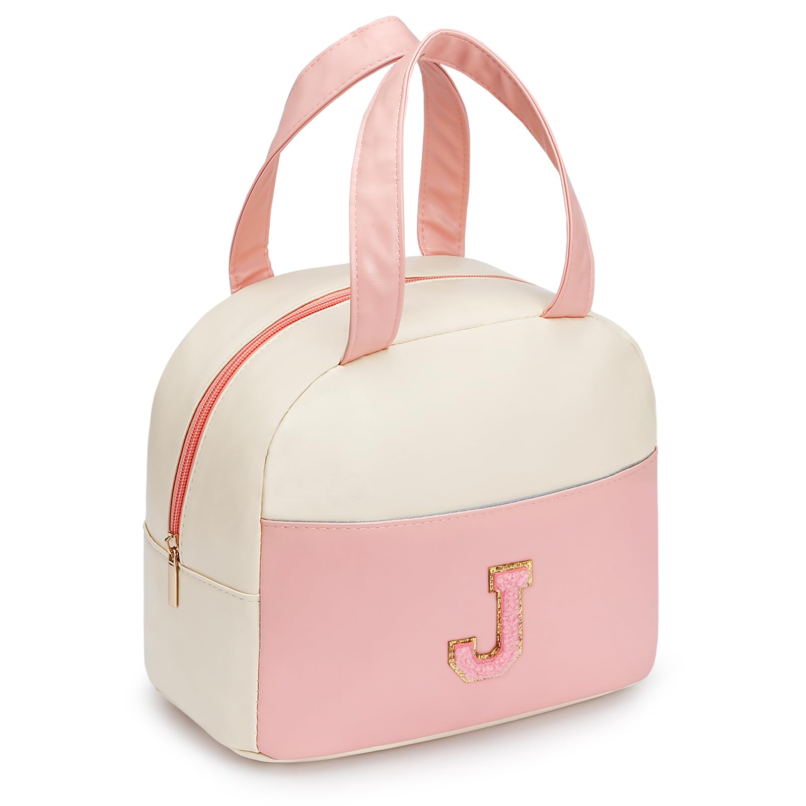 Insulated PU Leather Lunch Bag for Women & Men - Leakproof Freezable Cooler Bag with Chenille Letters, Reusable Portable Lunch Box for Office, Work, School & Picnics