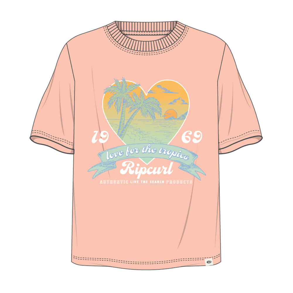 Rip Curl Sunshine Gang Graphic T-Shirt for Girls - Soft Cotton Tee for Casual Wear, Beach Outings & Summer Fashion