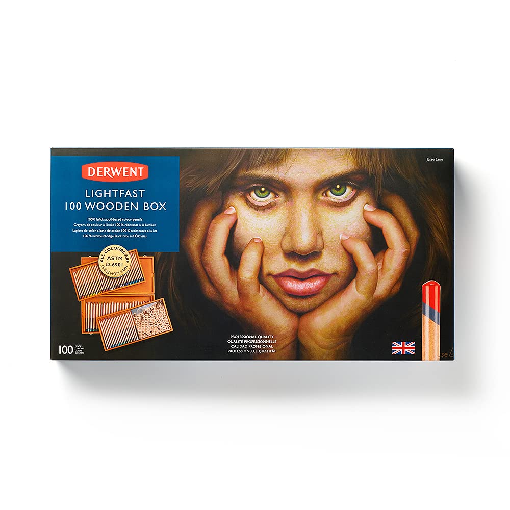 Derwent Lightfast Colour Pencils 100-Piece Set - Professional Artist Grade Colored Pencils in Wooden Gift Box (2305693) for Drawing, Sketching & Adult Coloring Books