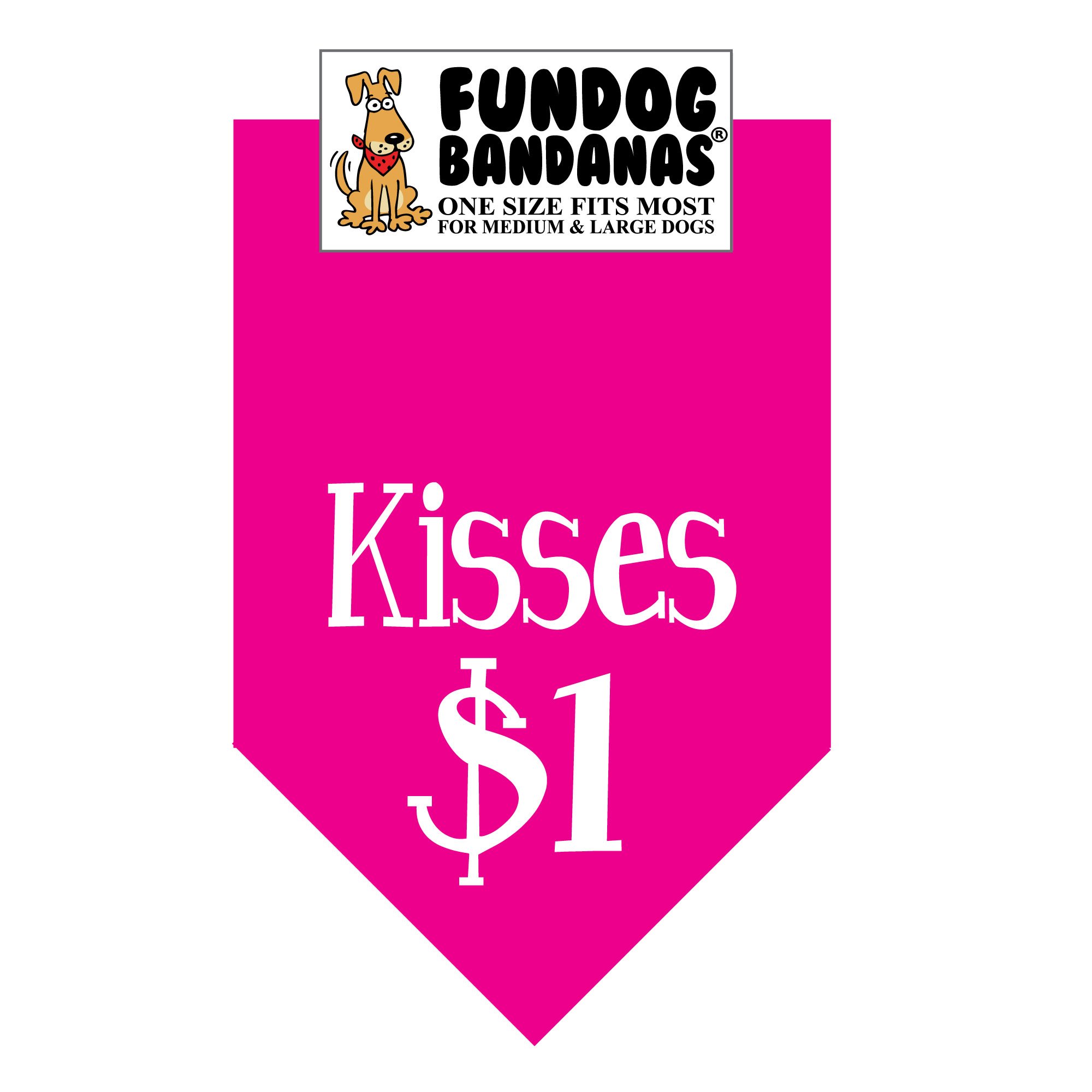 Kisses $1 Dog Bandana – Adjustable One Size Fits Most Medium to Large Dogs, Hot Pink – Perfect for Pet Parties, Holidays & Daily Walks