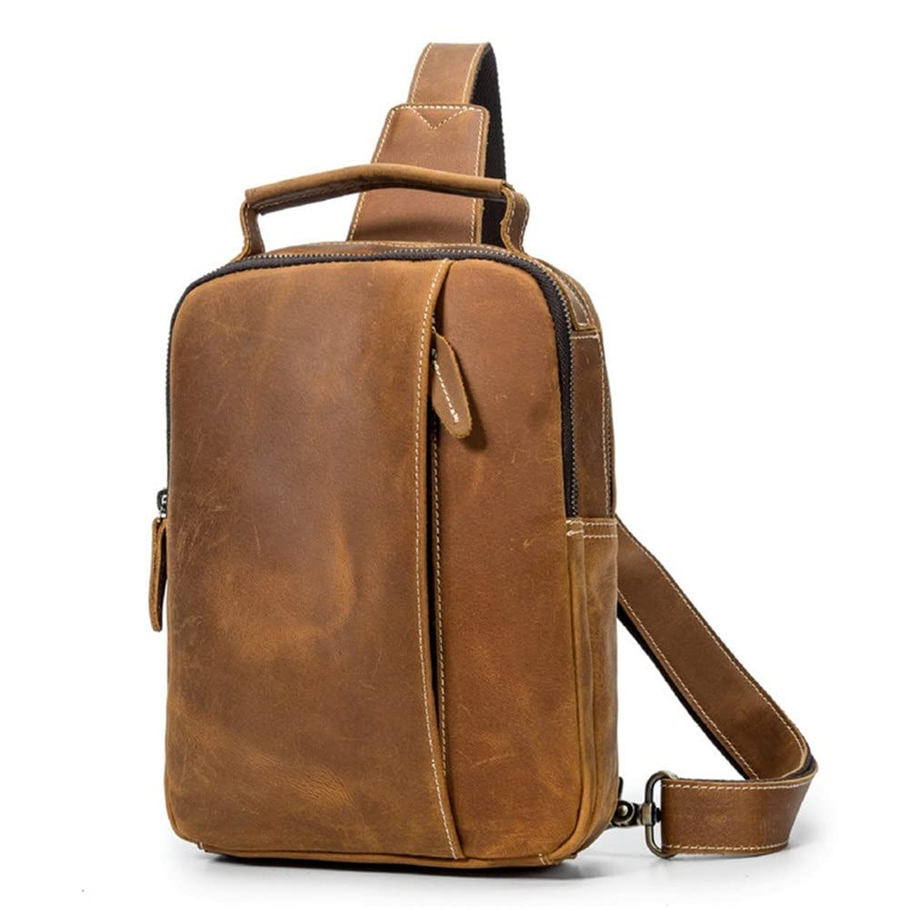 QZH Vintage Men's Crossbody Chest Bag - Retro Messenger Shoulder Bag for Casual & Travel - 27 x 20 x 8cm - Perfect for Daily Commute, Gym, Hiking & Outdoor Activities