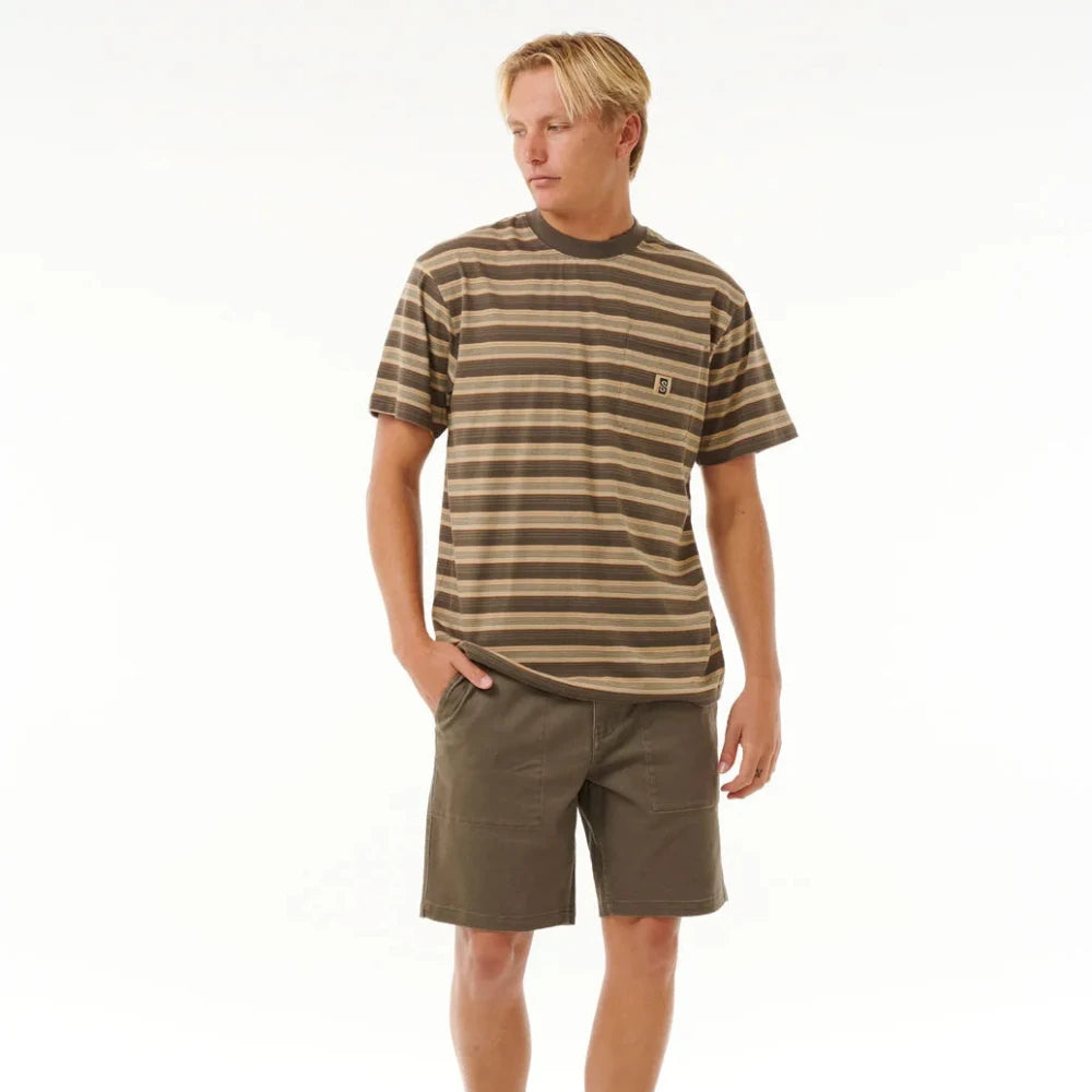Rip Curl Search Stripe T-Shirt for Men - Comfortable Cotton Short Sleeve Tee for Surfing, Beach & Casual Wear