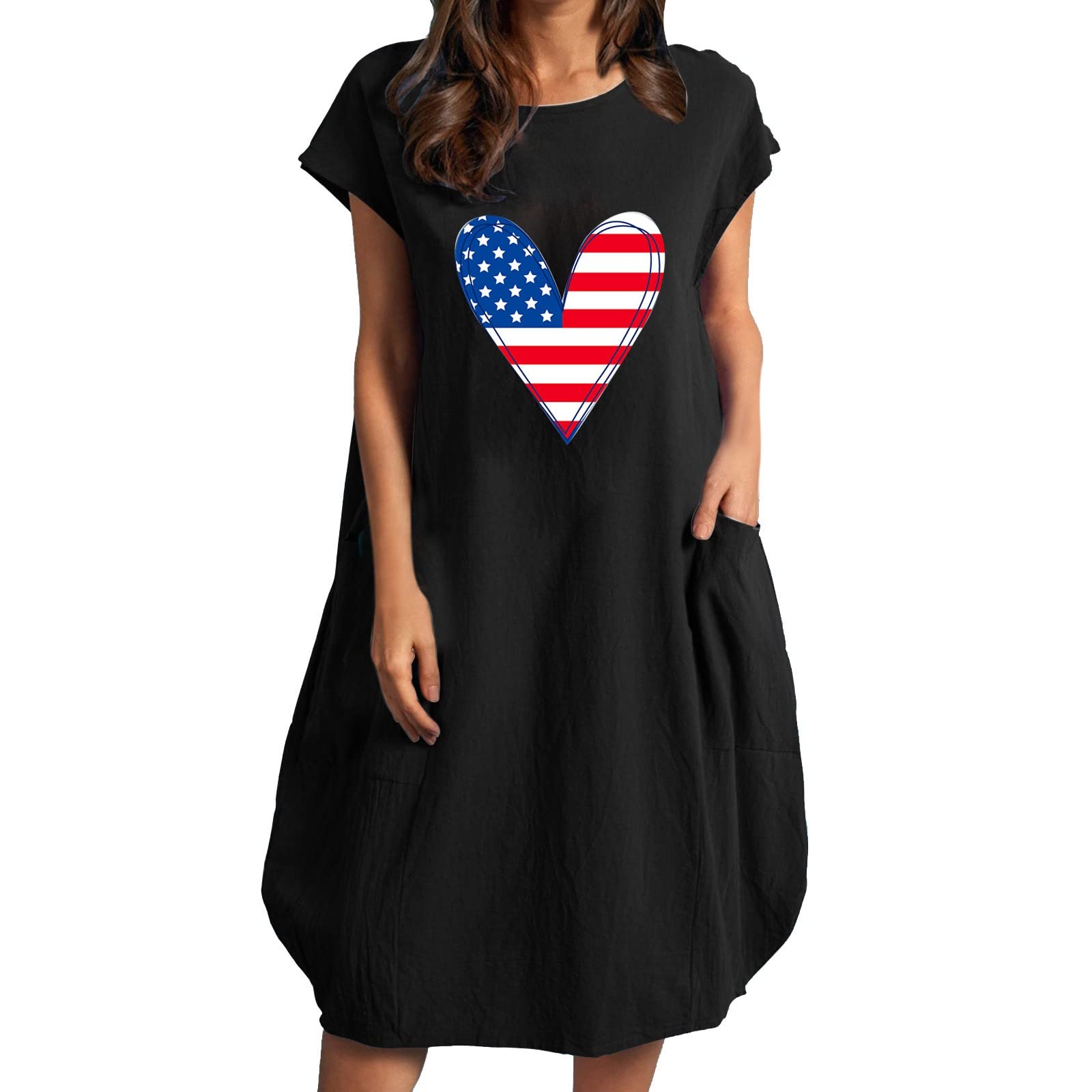 2023 Women's Summer Dresses - Casual Heart Print Short Sleeve Flowy Dress with Round Neck | Perfect for Beach Vacations, Picnics & Summer Outings