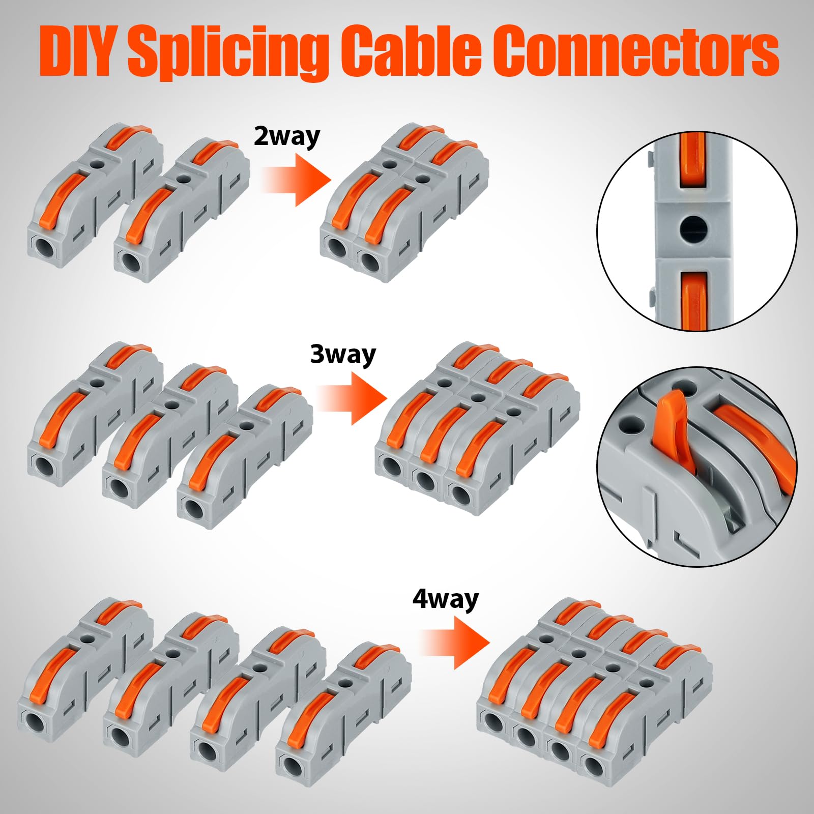 Linkstyle Lever Wire Connectors Kit - 50 Pcs Electrical Wire Nuts, Compact Push-in Splicing Connectors (2/3/4/6 Port) for Home Wiring, DIY Electrical Projects & Appliance Repairs