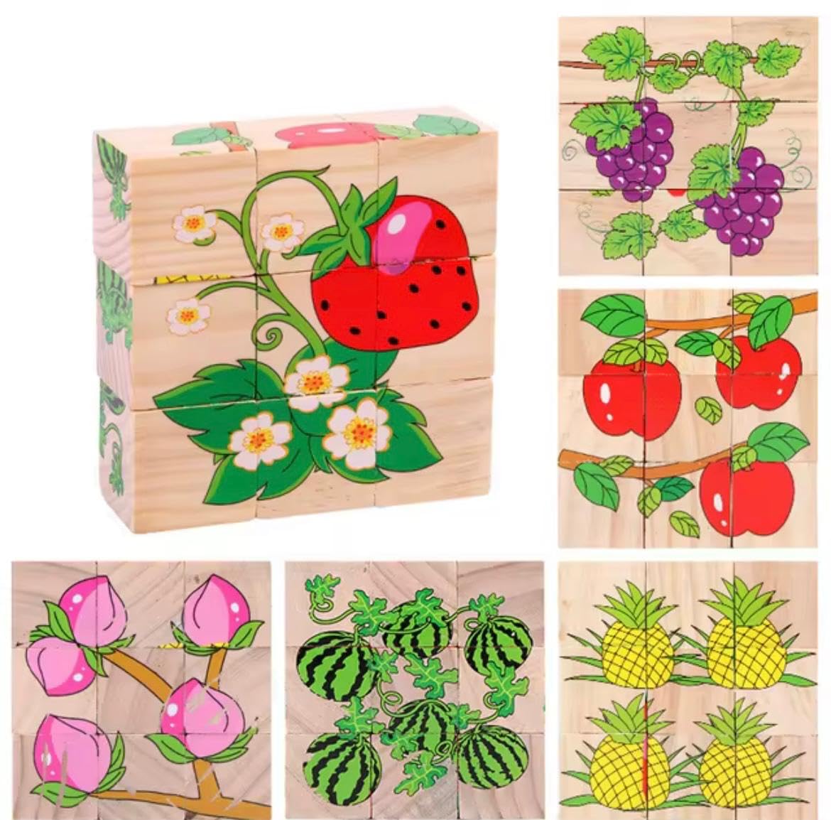 3D Wooden Puzzle Cube for Kids Ages 2+ - 6-Sided Fruit Themed Educational Toy with 9 Pieces | STEM Learning, Early Childhood Development, Birthday Gift Idea