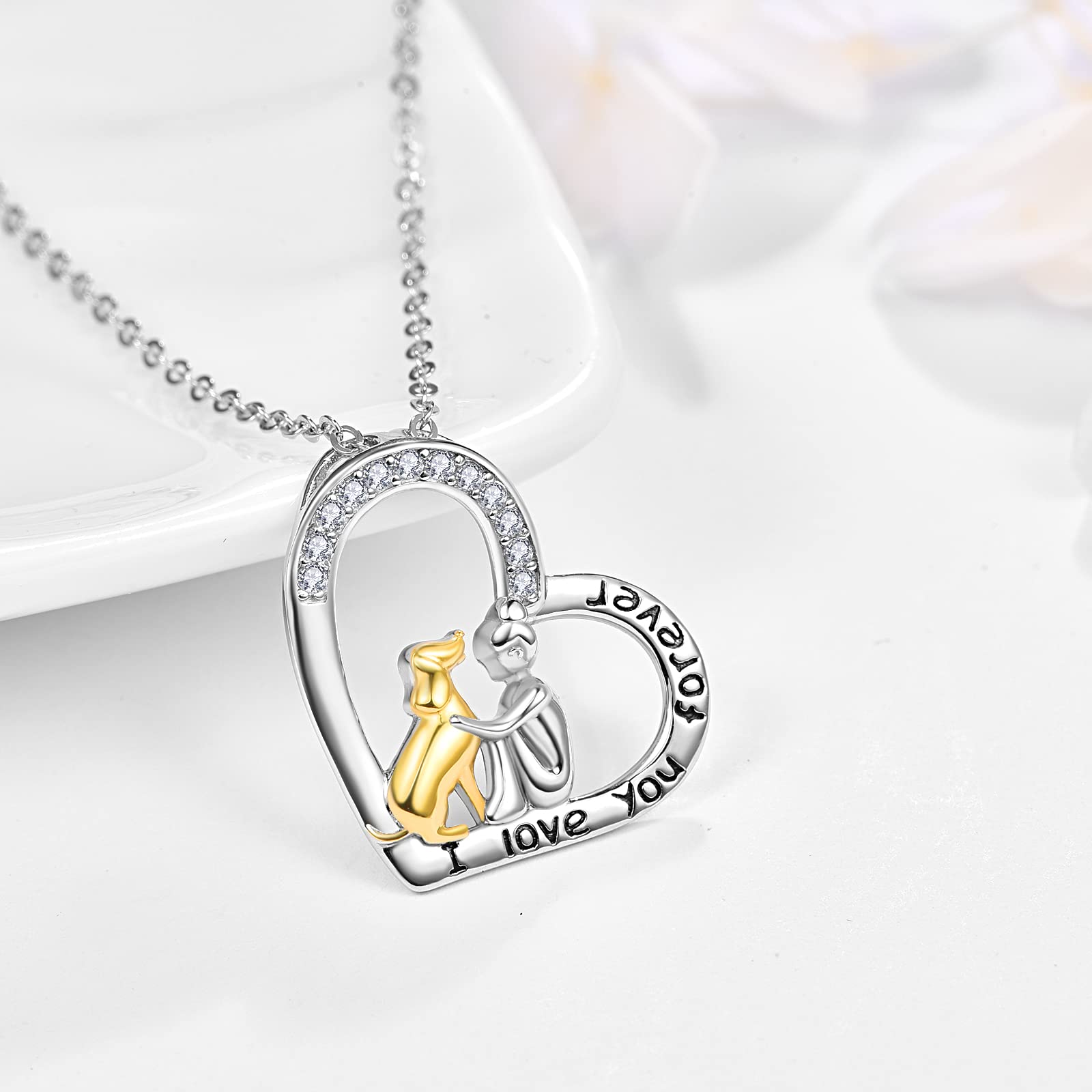 TANGPOET Sterling Silver Dog Heart Pendant Necklace for Women - Elegant Dog Lover Gift for Dog Moms - Perfect for Birthdays, Anniversaries & Everyday Wear