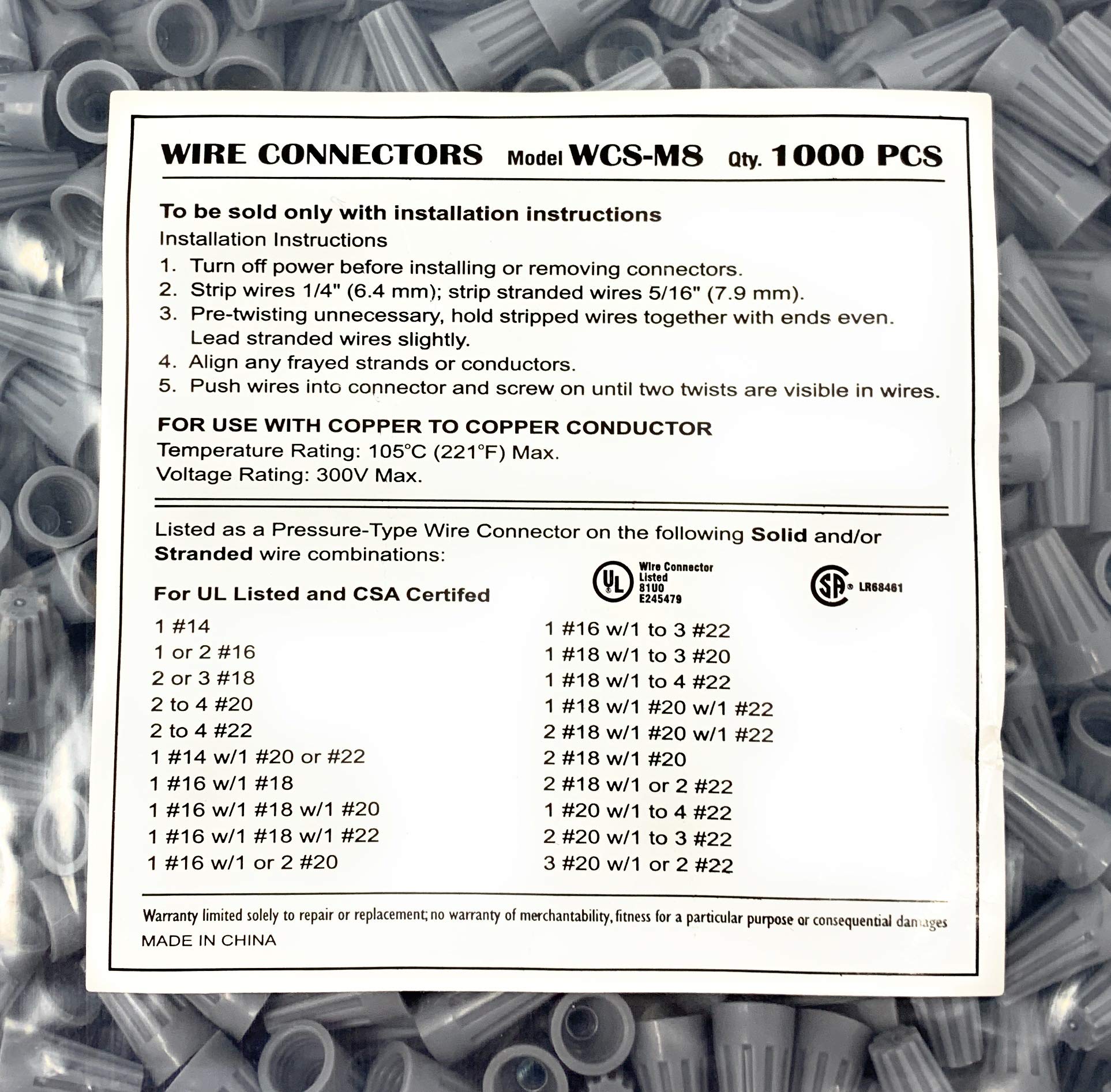 UL Listed Grey Electrical Wire Connectors - 1000 Pack for Secure Wiring Connections in Home, Office, and Industrial Applications