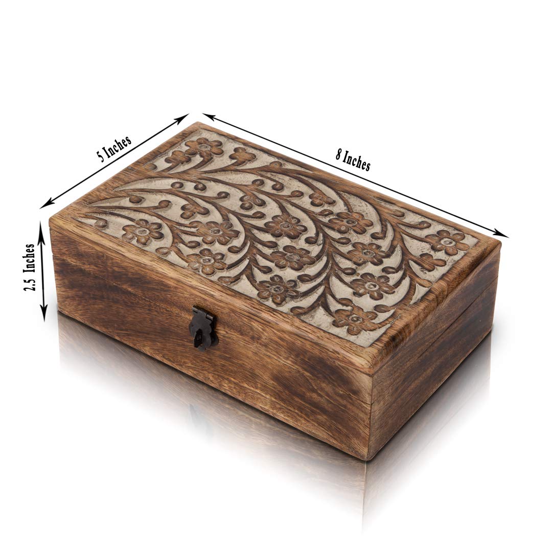 Handmade Decorative Wooden Jewelry Box with Lock & Key - Jewelry Organizer, Keepsake Box, Watch Storage - Perfect Birthday, Housewarming Gift for Women - Great for Travel, Home Decor & Special Occasions