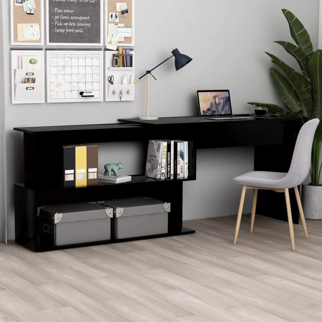 Rotatable Corner Desk with Storage Shelves - 47.2