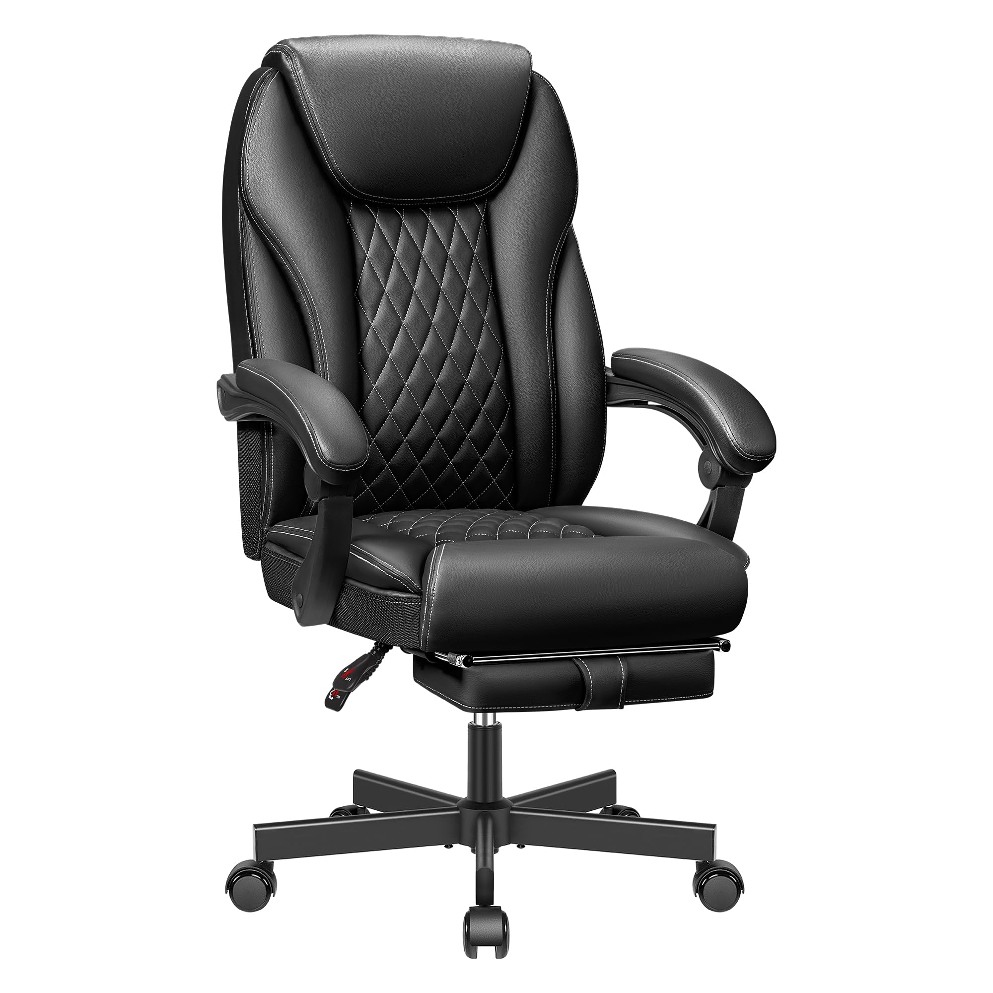 Premium Big and Tall Executive Office Chair - High Back Ergonomic Leather Desk Chair with Adjustable Height, Wheels & Lumbar Support - Perfect for Home Office & Gaming Setup (Black)