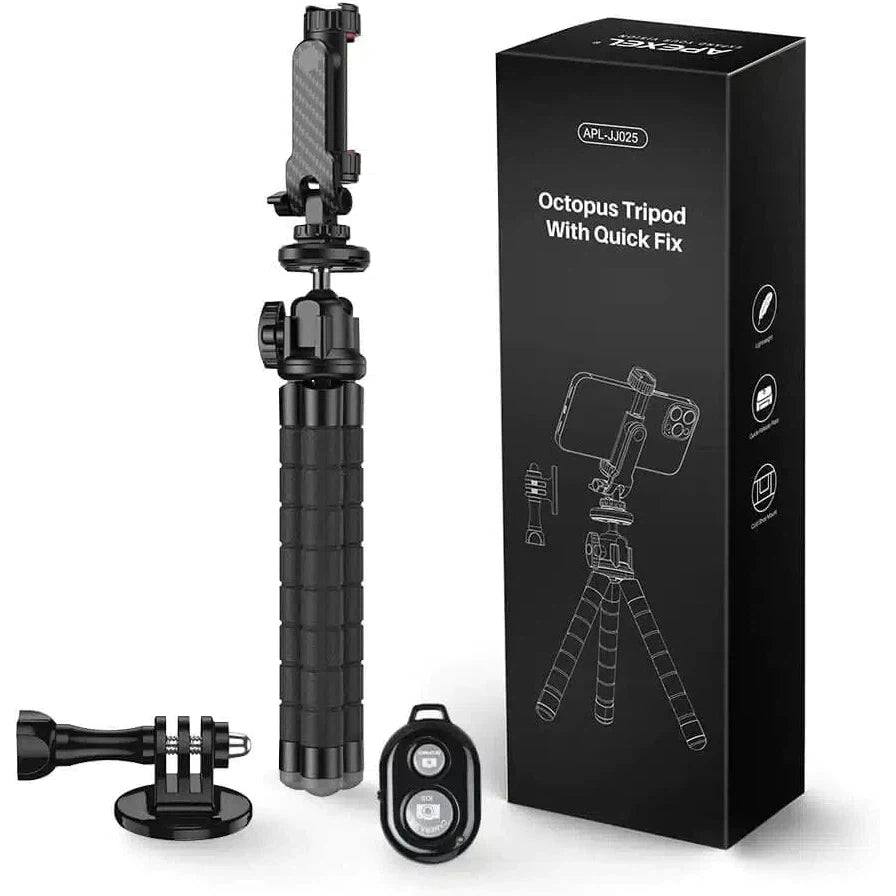 Apexel Octopus Flexible Tripod Stand JJ025 - Portable Phone Tripod for Smartphones, DSLR Cameras, Vlogging, YouTube & Live Streaming