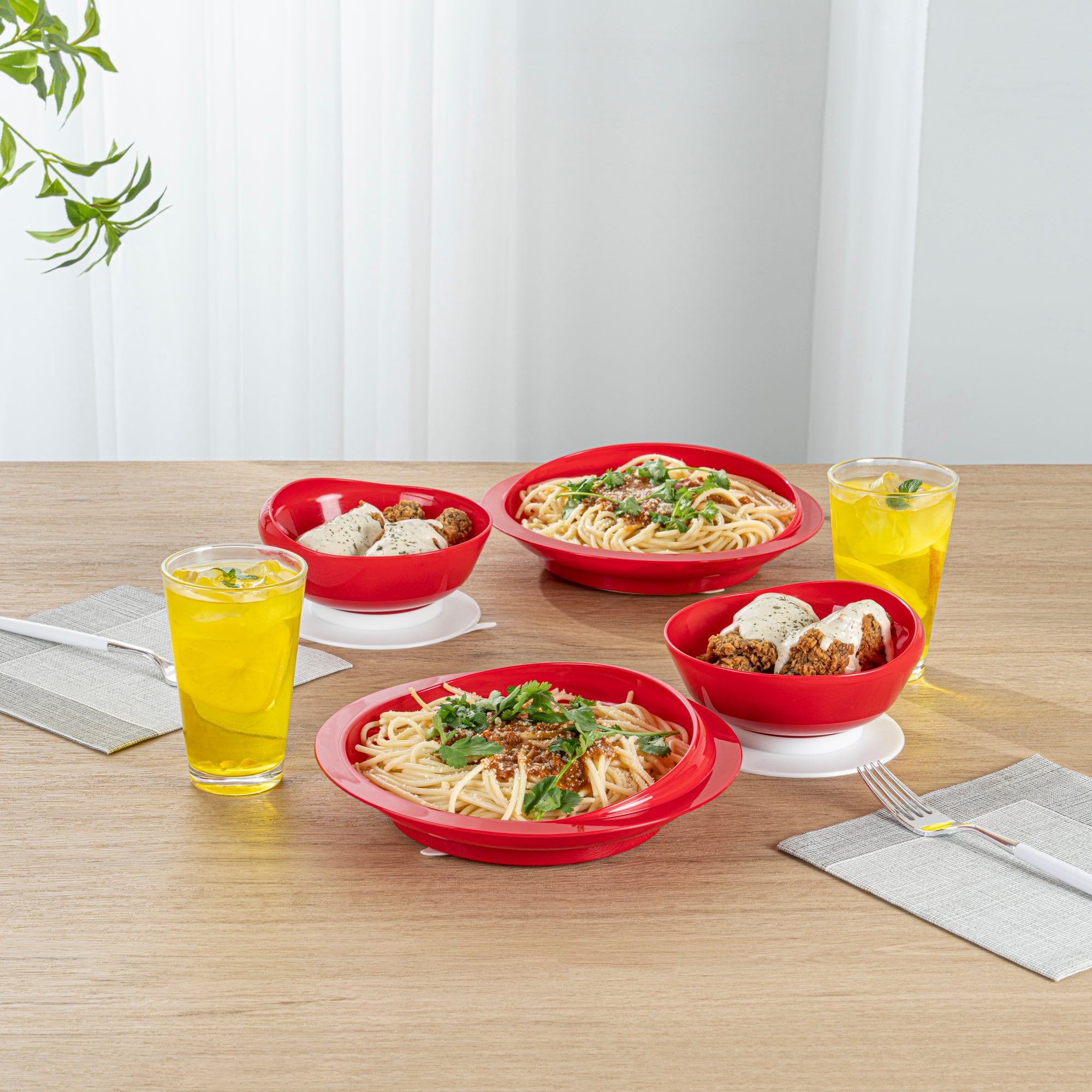 Adapt Tek Red Plastic 2-Piece Scoop Plate & Bowl Set with Spillproof Design & Suction Base - Includes 1 Plate & 1 Bowl for Toddlers - Perfect for Baby Feeding, Travel & Mess-Free Meals