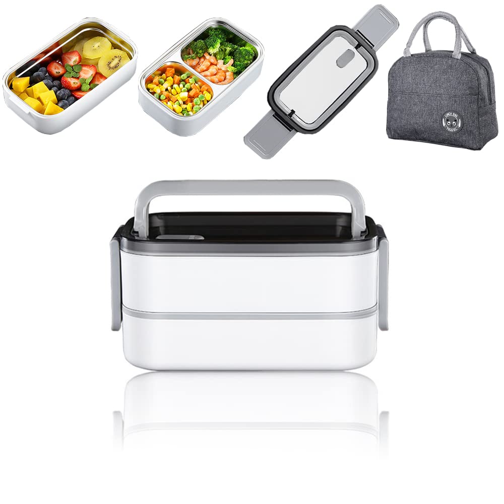 Premium 304 Stainless Steel Thermal Insulation Lunch Box - Leakproof Bento Box with Microwave Safe Design, Large Capacity Double Layer 3 Compartments + Insulated Bag - Perfect for Office, School, Picnics & Outdoor Activities