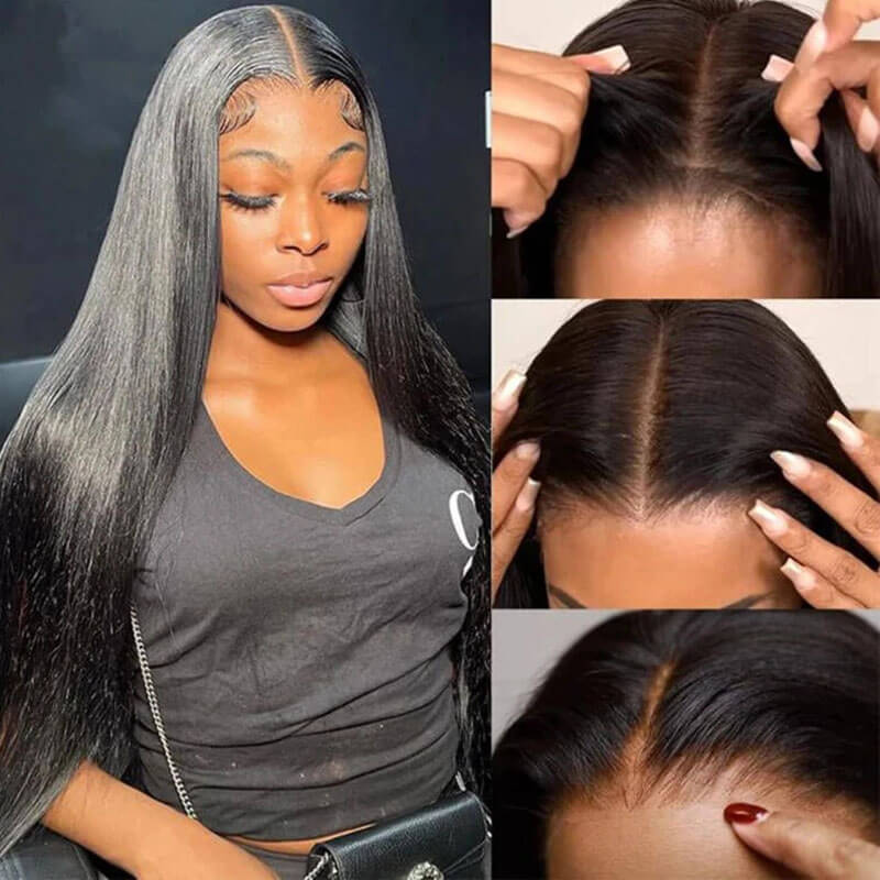 Eullair Glueless Straight Hair Wigs with Pre-Cut Lace 6x4 & 5x5 HD Closure - Beginner Friendly Human Hair Wigs for Everyday Wear & Special Occasions
