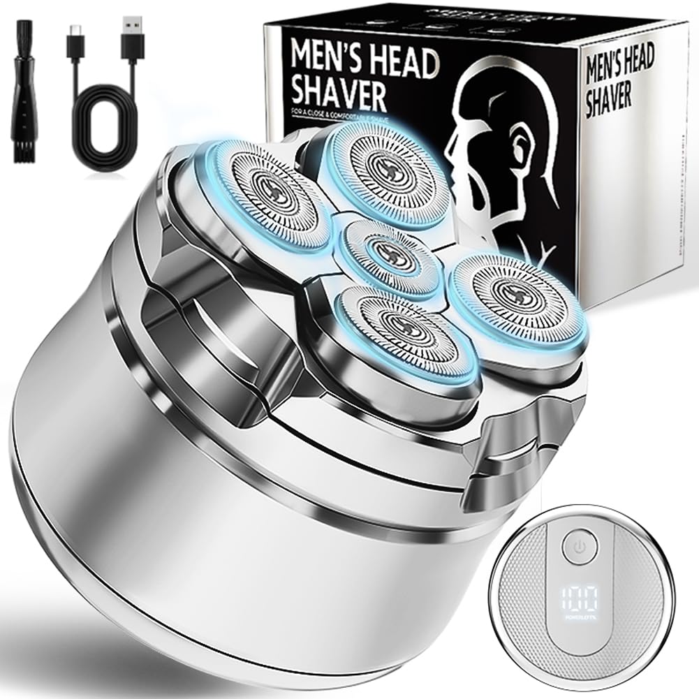 Electric Head Shavers for Bald Men - Waterproof Cordless Bald Razor Wet/Dry Shaving Rechargeable Head & Face Shaver with Precision Trimmer - Perfect for Home Use, Travel & Daily Shower Routine