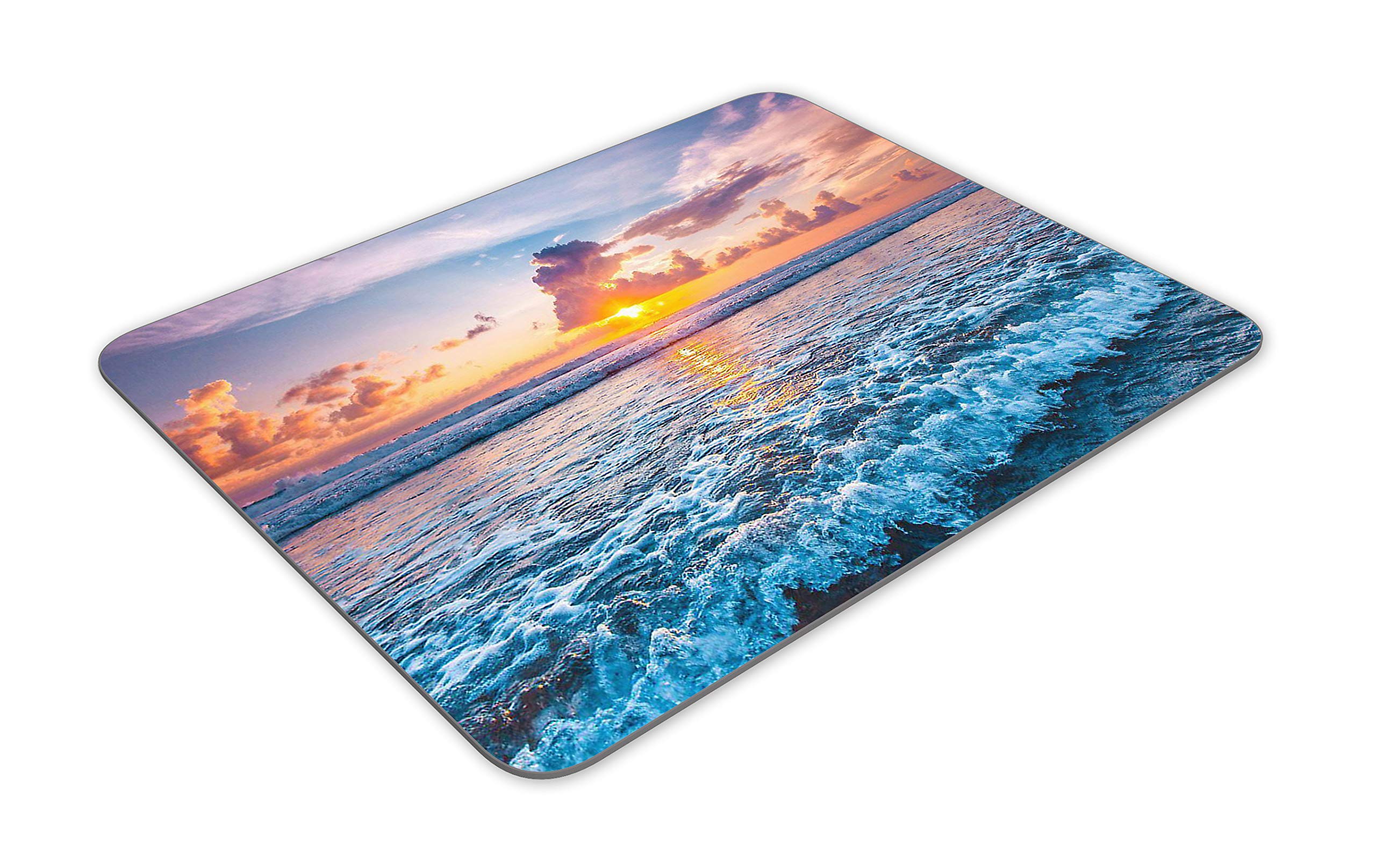Non-Slip Natural Rubber Office Mouse Pad with Sunset Ocean Design - Large Rectangular Gaming Mouse Mat for Work & PC Gaming