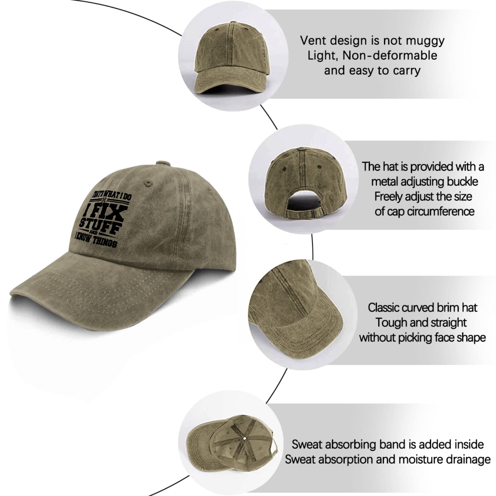 Funny Graphic Baseball Cap for Men - 'That's What I Do I Fix Stuff and I Know Things' Adjustable Dad Hat - Perfect for Casual Wear, Outdoor Activities & Gifts
