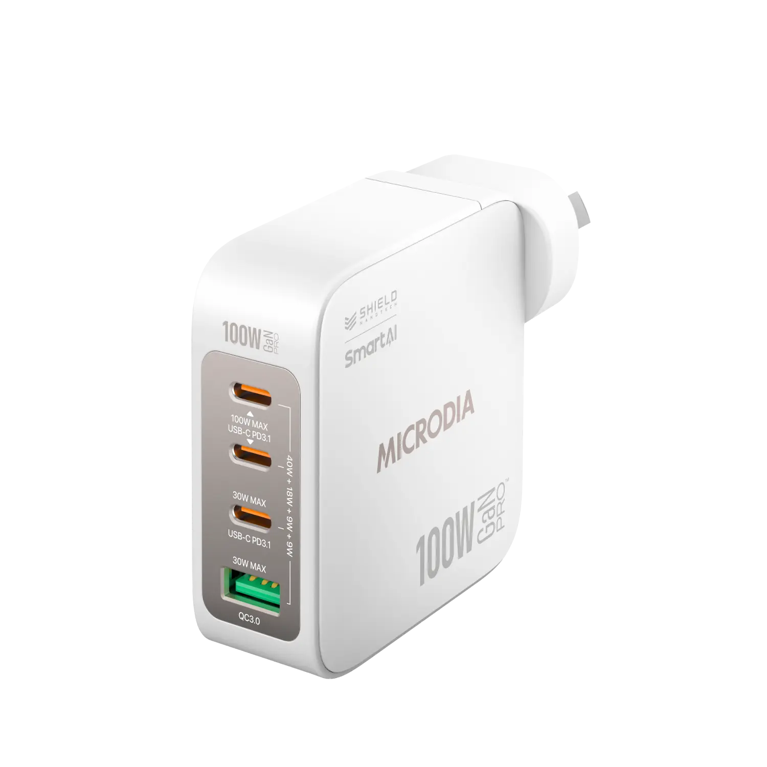 MICRODIA SMARTCube™ Nano 100W GaN Pro Wall Charger with 4 Ports - USB C PD3.1 & USB A QC3.0 Fast Charging - Compact Travel Charger for iPhone 15, MacBook Pro, iPad, Samsung Galaxy, Laptops & More