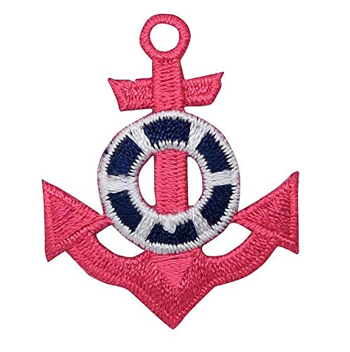 Anchor with Life Preserver Embroidered Iron-On Patch (Pink) - Perfect for Jackets, Backpacks & DIY Crafts