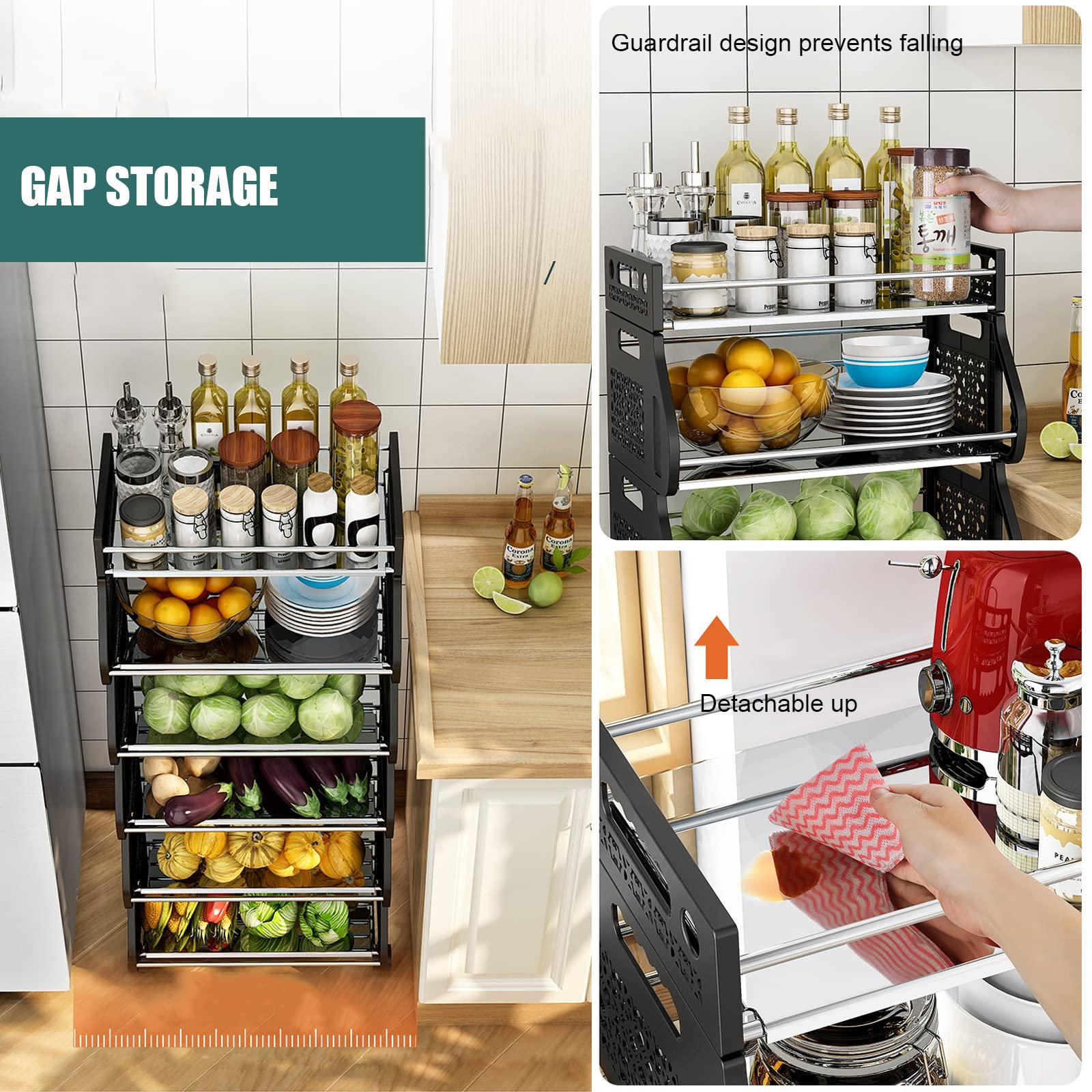 2/3/4/5/6 Tier Rolling Stackable Metal Storage Organizer Cart with Wheels - Multi-Purpose Kitchen Pantry Closet Bedroom Bathroom Garage Organizer for Fruits, Vegetables & Household Items (50cm/19.68in) - Perfect for Small Space Organization & Easy Mobility