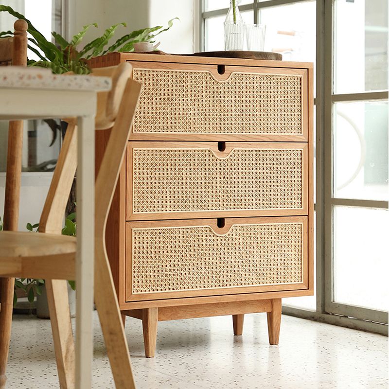 Japanese Style Dakota RITZ Chest of Drawers - Solid Wood Rattan Cabinet in Walnut & Cherry Finish | Perfect for Bedroom, Living Room, or Home Office Storage