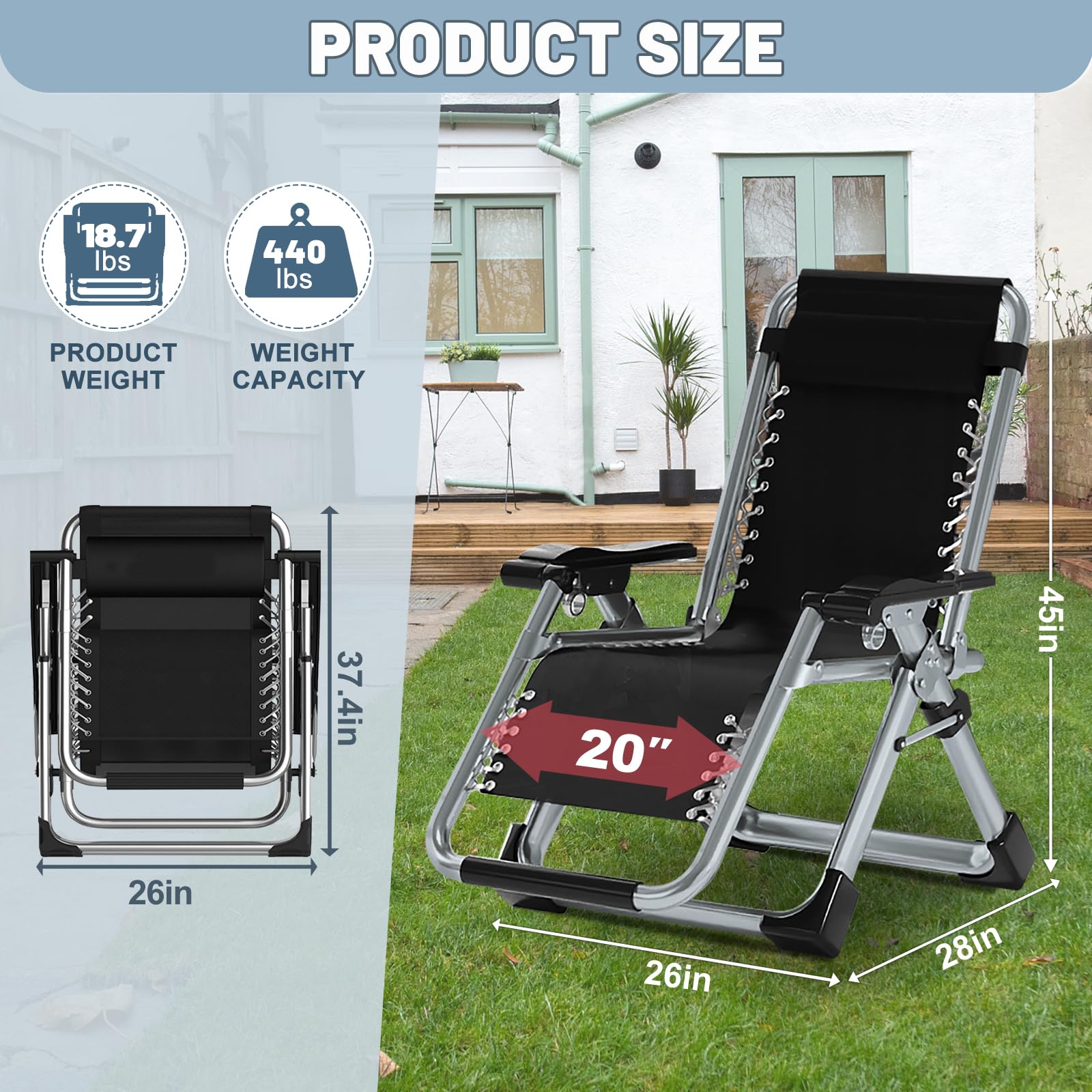 Slsy Comfortable Folding Recliner Chair with Removable Cushion - Adjustable Lounge Chair for Indoor & Outdoor Use - Perfect for Living Room, Patio, Beach, and Camping Relaxation