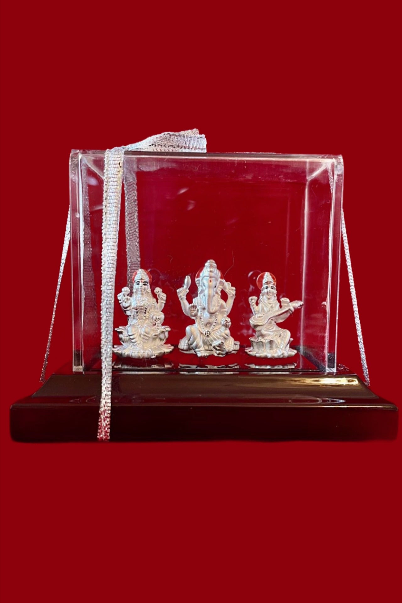 999 Pure Silver Rectangular Lakshmi Ganesh Saraswati Idol - Auspicious Hindu Deity Statue for Home Altar, Office Decor & Spiritual Gifts