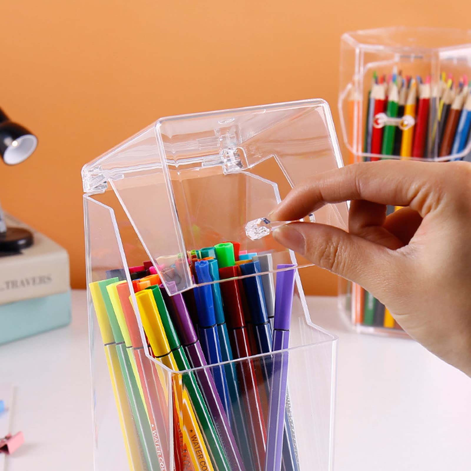 Clear Acrylic Pen Holder & Makeup Brush Organizer - Desk Storage Box for Stationery, Cosmetics, and Office Supplies | Perfect for Home, Office, and School Organization