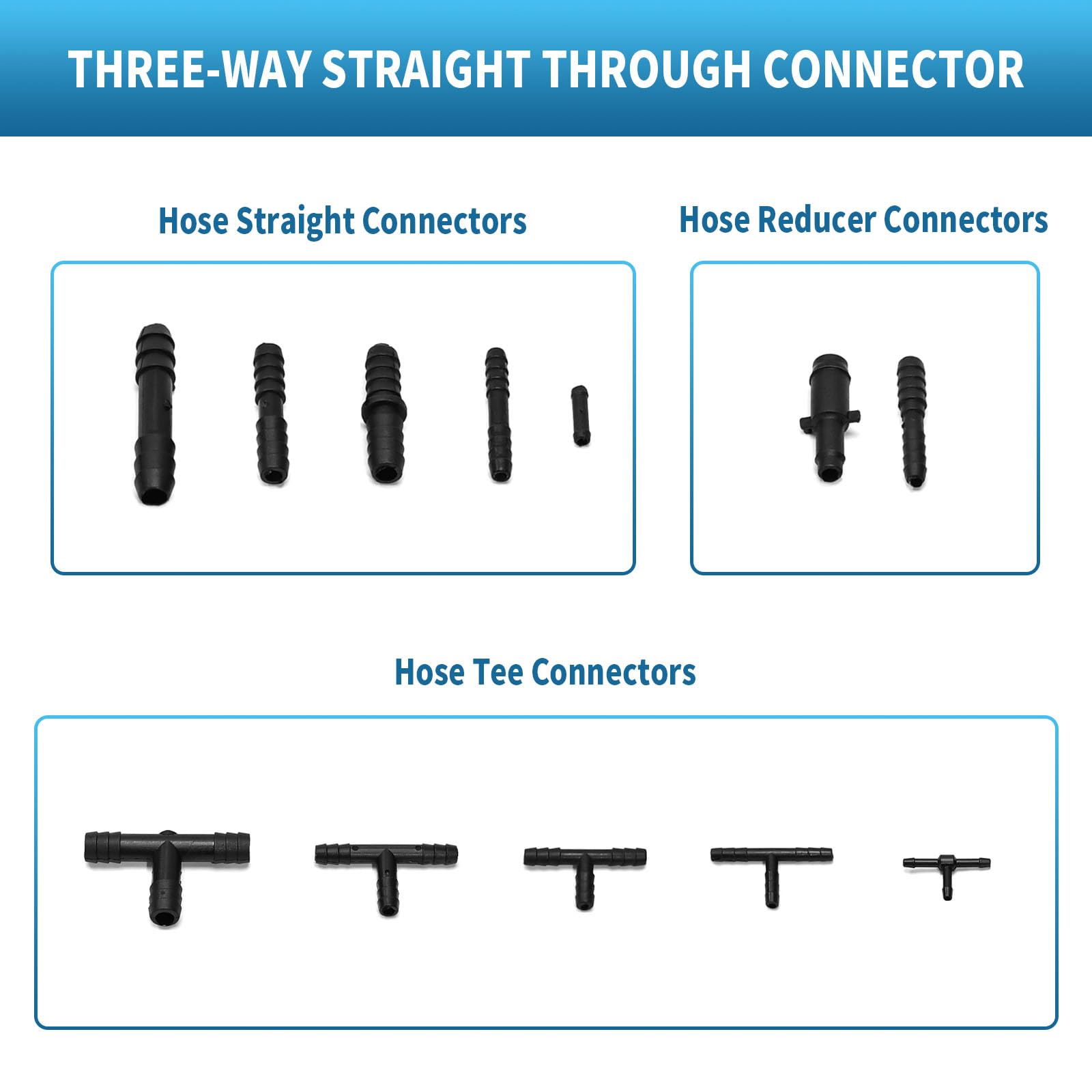 113-Piece Vacuum Fittings Assortment Kit - Black Nylon Vacuum Connectors with Heat Resistance up to 460°F (240°C) - Includes 12 Sizes of Tee Connectors for HVAC, Automotive & Industrial Applications