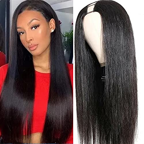 KLAIYI Brazilian Human Hair U Part Wig - 18 Inch 150% Density Glueless Clip-In Half Wig for Black Women | No Lace Front, Full Head Hair Extensions | Perfect for Daily Wear, Parties & Special Occasions