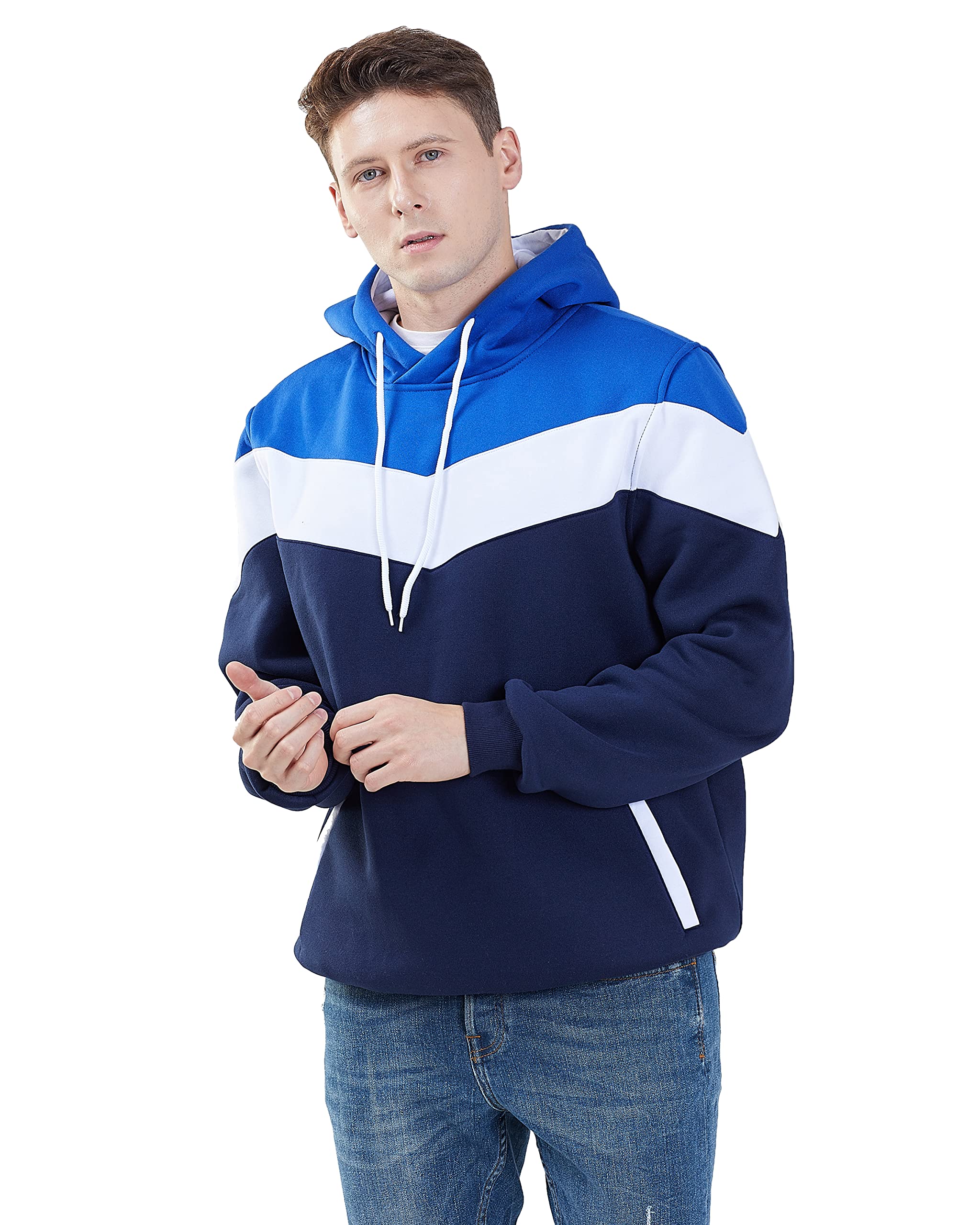 MOONCOLOUR Men's Color Block Fleece Hoodie - Long Sleeve Pullover Sweatshirt with Pockets | Trendy Streetwear for Casual Outfits, Gym & Outdoor Activities