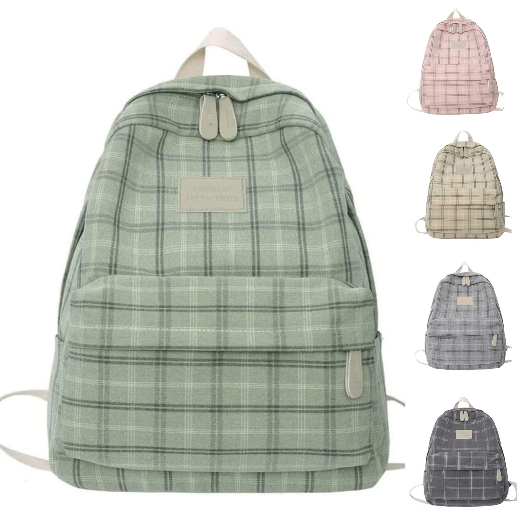 2022 Light Academia Aesthetic Backpack - Stylish Plaid Preppy School Bag for Women & Girls, Kawaii Cute Laptop Backpack for College, Work, Travel (Sage Green) | Perfect for School, Office & Daily Commute