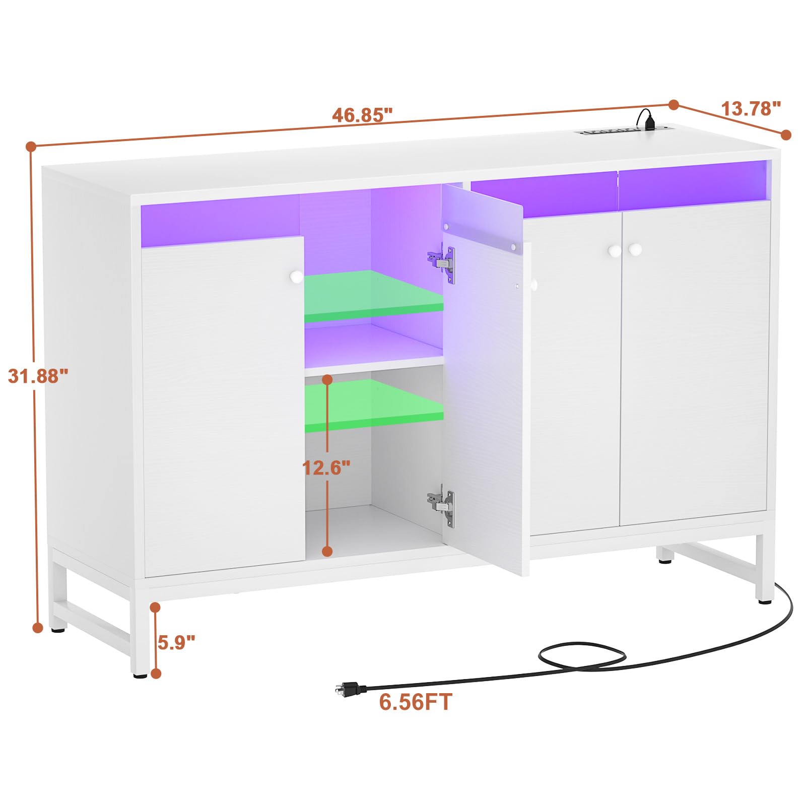 Aheaplus Modern Sideboard Buffet Cabinet with Built-in Power Outlet & LED Lighting - Kitchen Storage Cabinet with Doors - Accent Cupboard Buffet Table for Dining Room, Living Room, Hallway - Perfect for Home Decor & Entertaining - White
