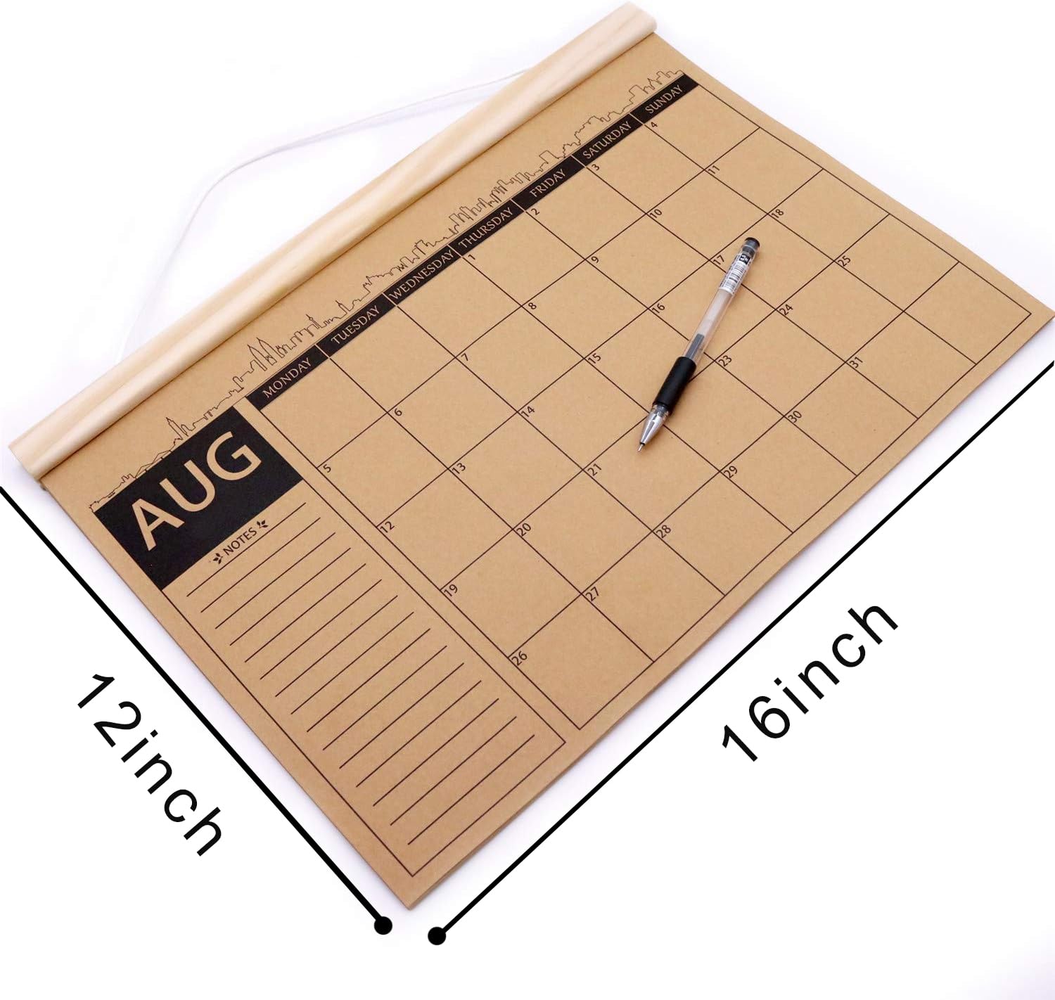 2025-2026 Rustic Wooden Wall Calendar - 18 Month Planner with Kraft Paper & Scroll Frame (16x12 inches) - Perfect for Home Office, Kitchen, or Gift