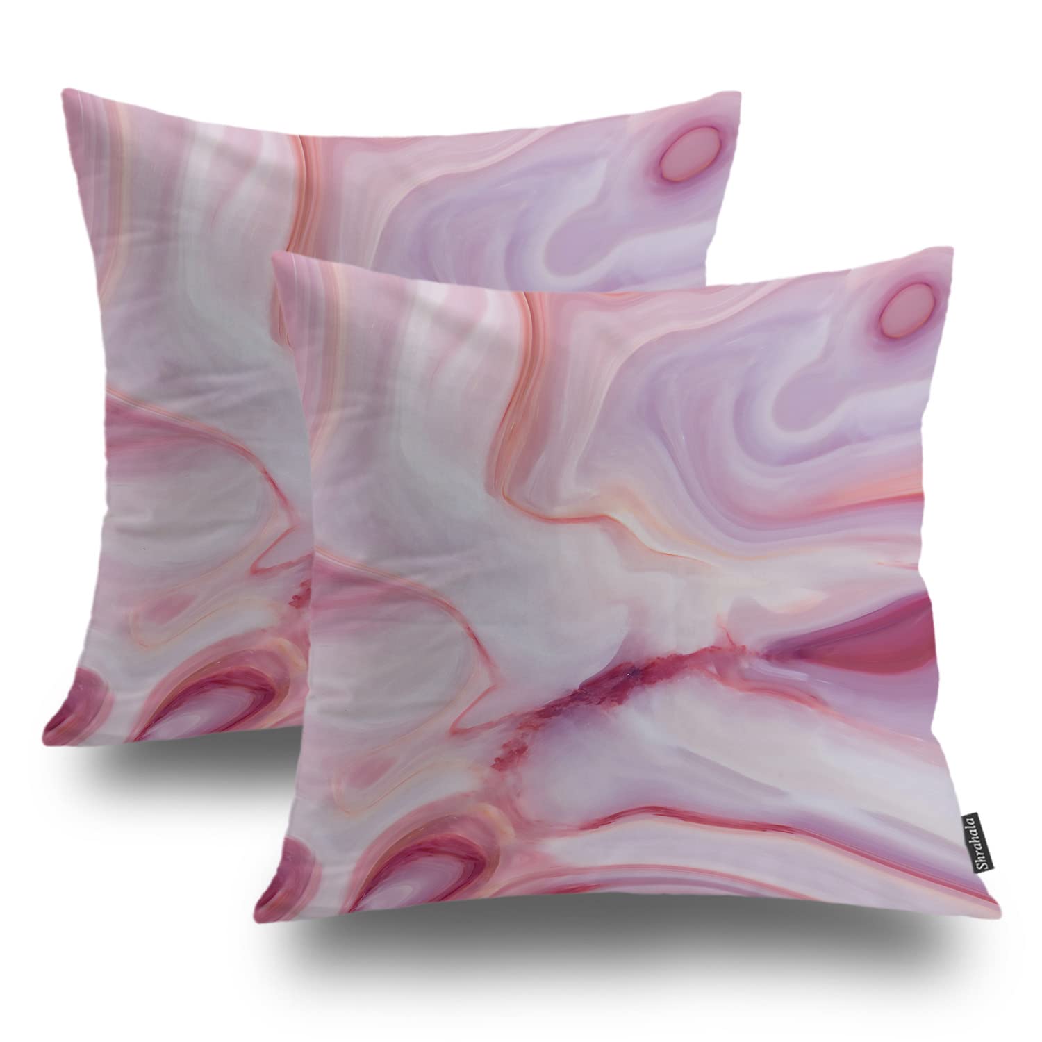 Shrahala Retro Decorative Pillow Covers - Granite Rock Texture in Pink, Black & White - 18x18 Inch Square Cushion Covers for Sofa, Bedroom & Car (Set of 2) - Perfect for Boho Home Decor & Cozy Living Room Accents